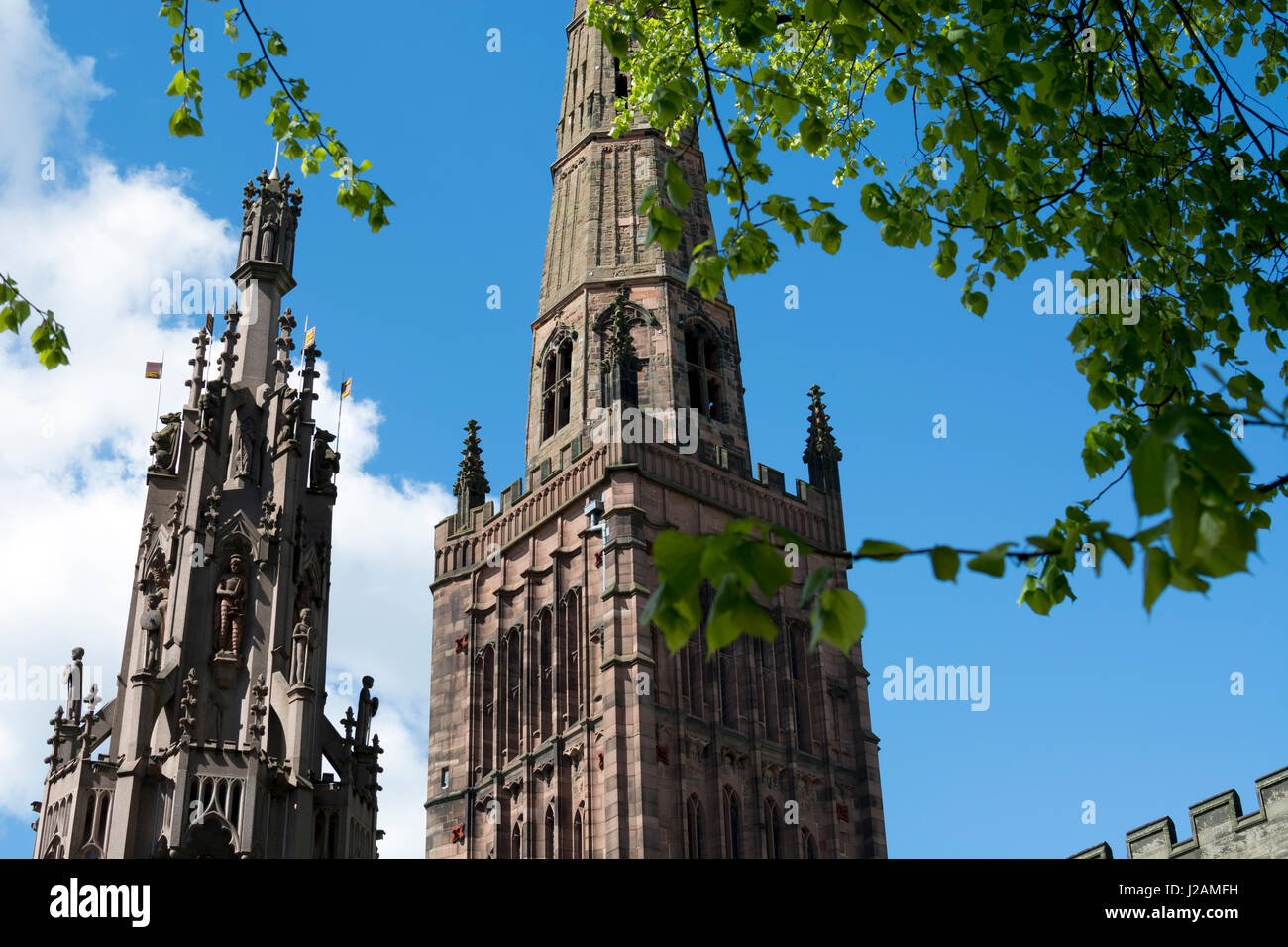 Coventry Cross and Holy Trinity Church in spring, Coventry, West Midlands, England, UK Stock Photo