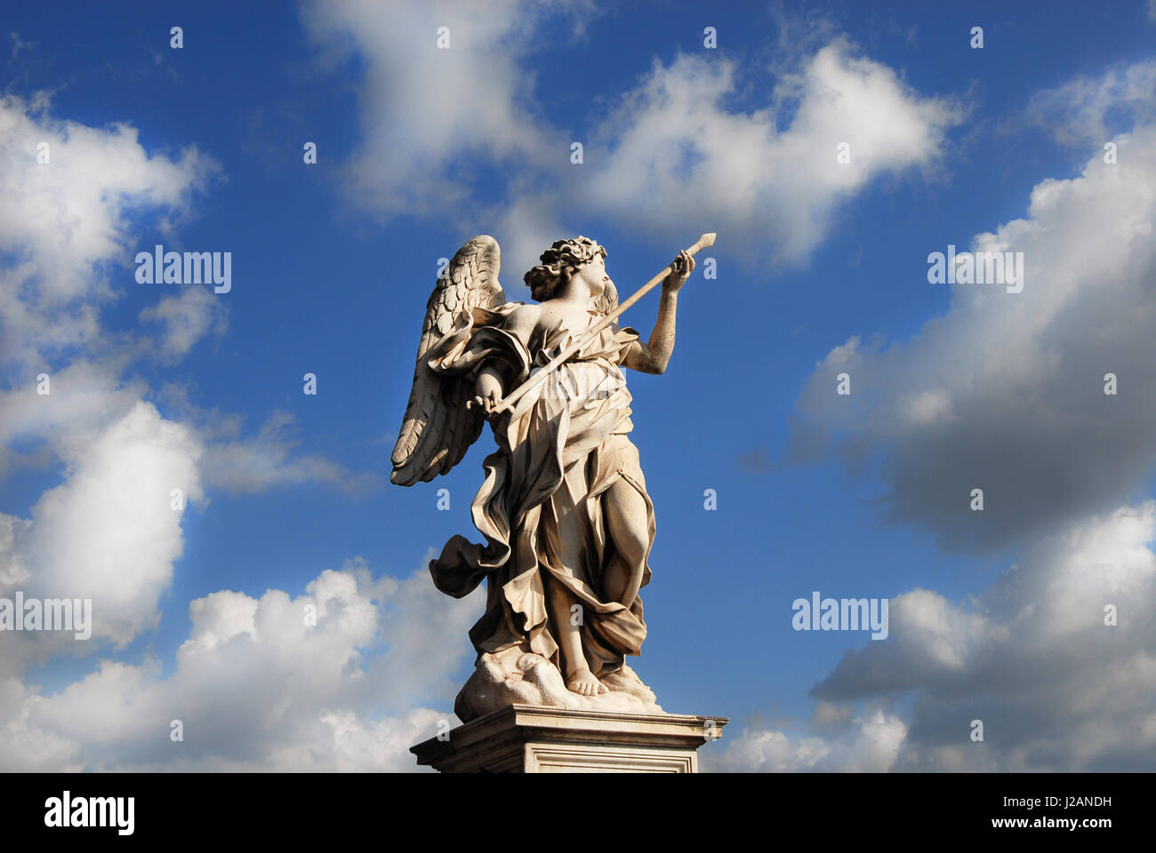 Angel with the Holy Lance of Longinus and heavenly sky Stock Photo