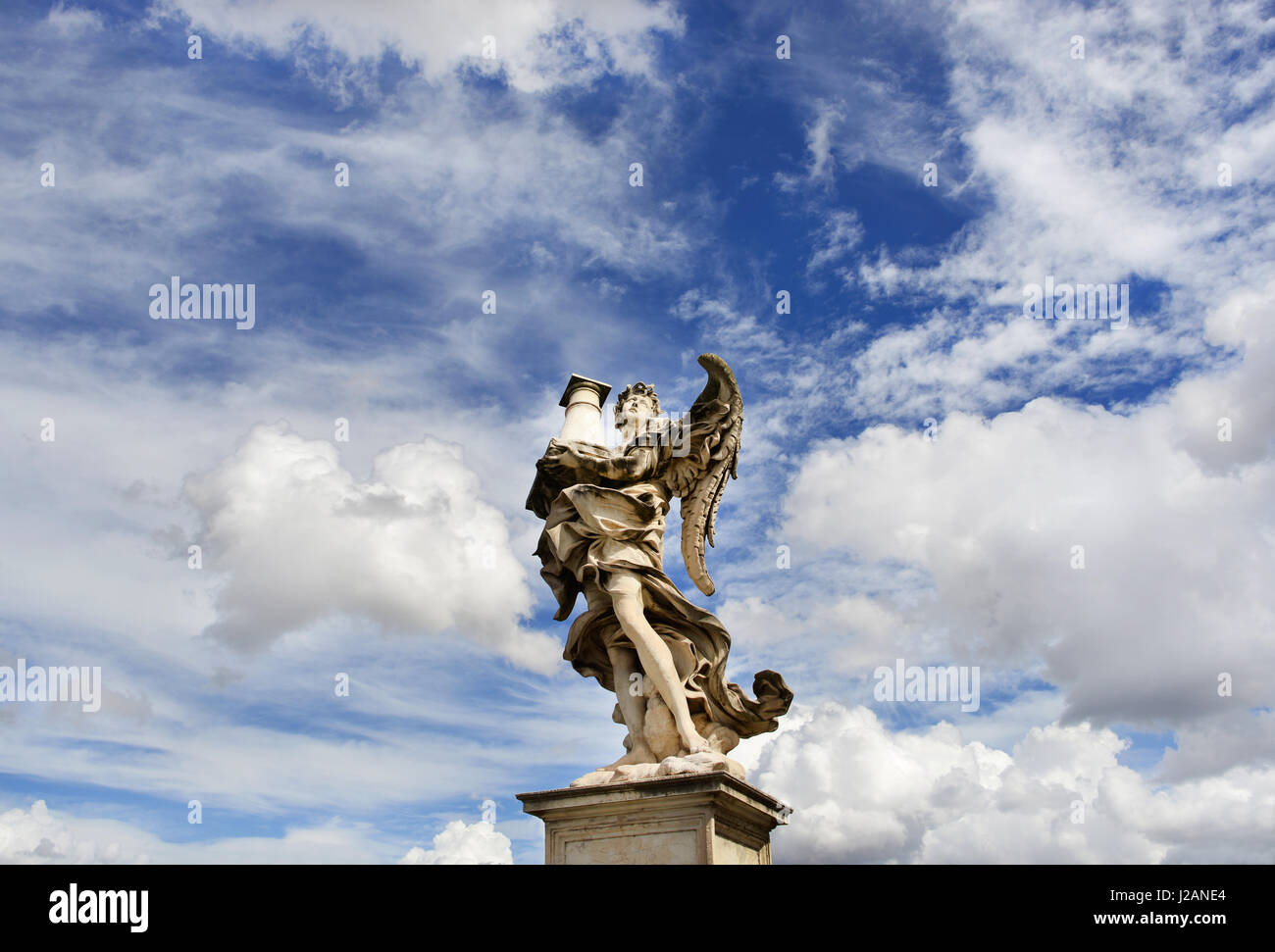 Angel with the Holy Column and heavenly sky Stock Photo