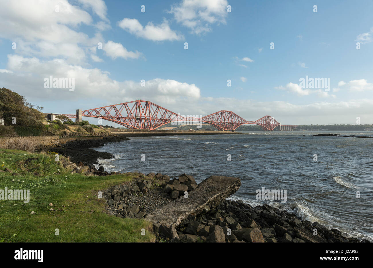Forth bridge looking south, North Queensferry, Scotland, United Kingdom Stock Photo