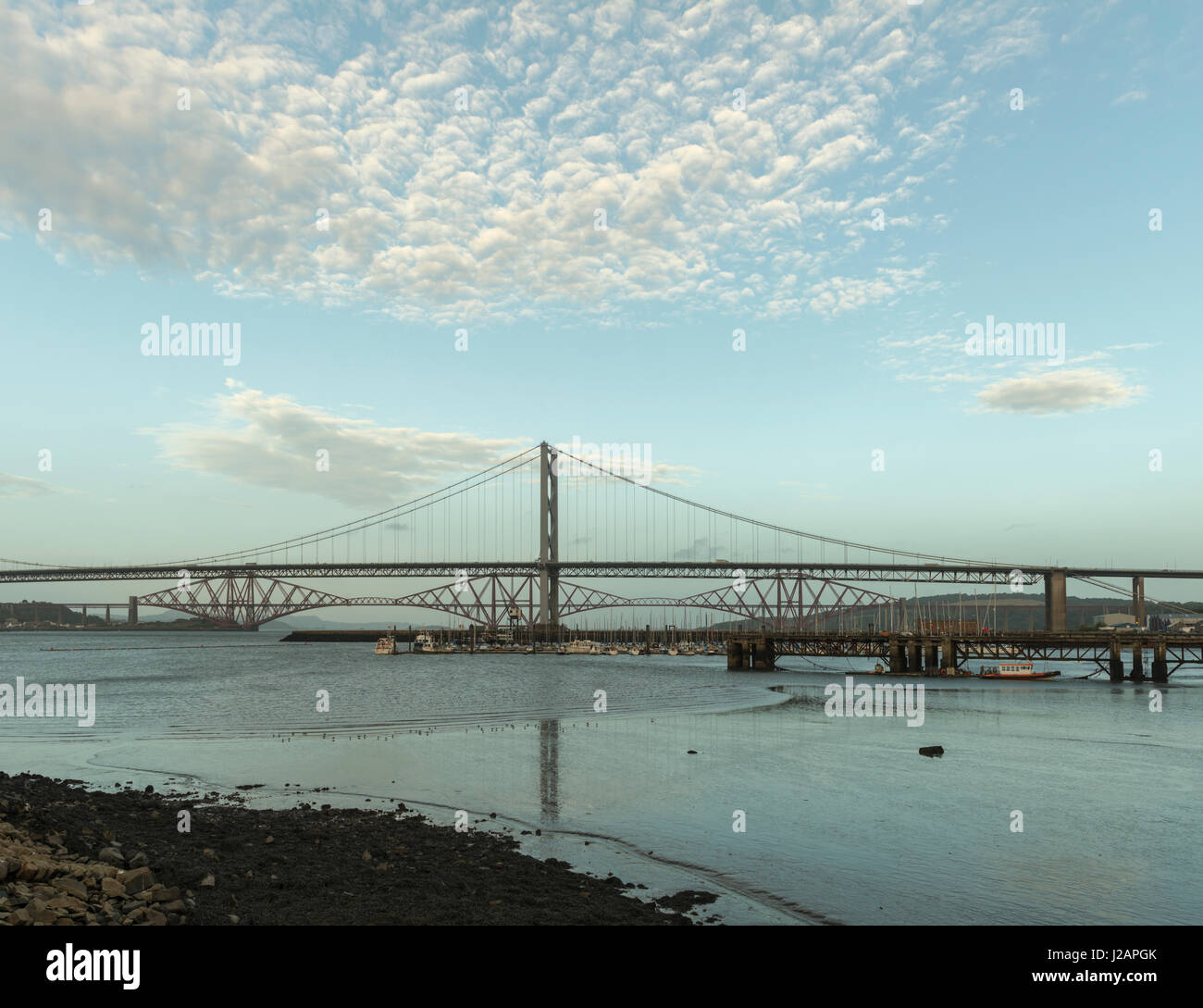 Forth bridges from Port Edgar, Queensferry, Lothian, Scotland, United Kingdom Stock Photo