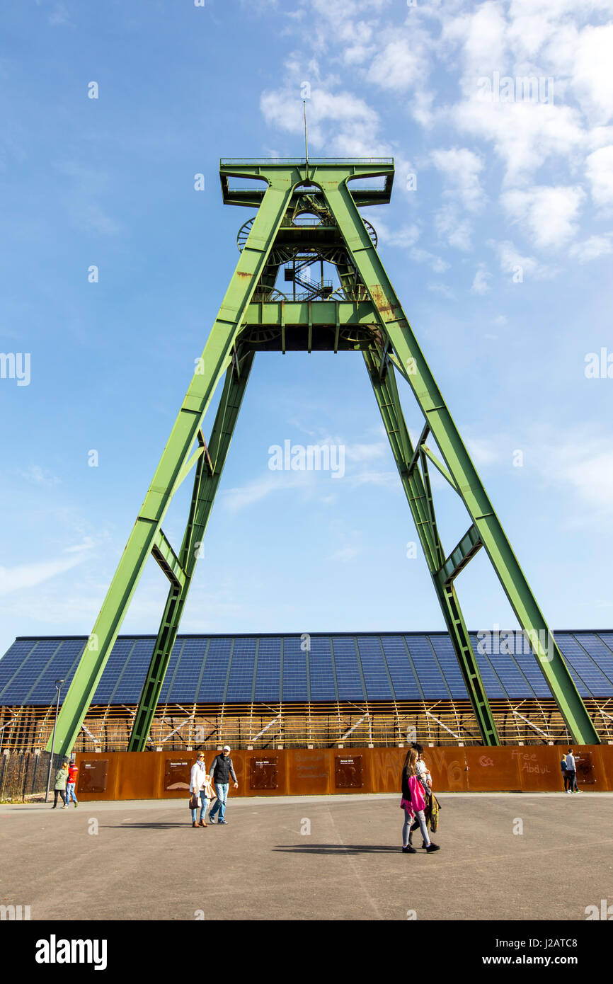 Conveyor of the closed Lohberg colliery,  in Dinslaken, Germany, solar panel roof Stock Photo