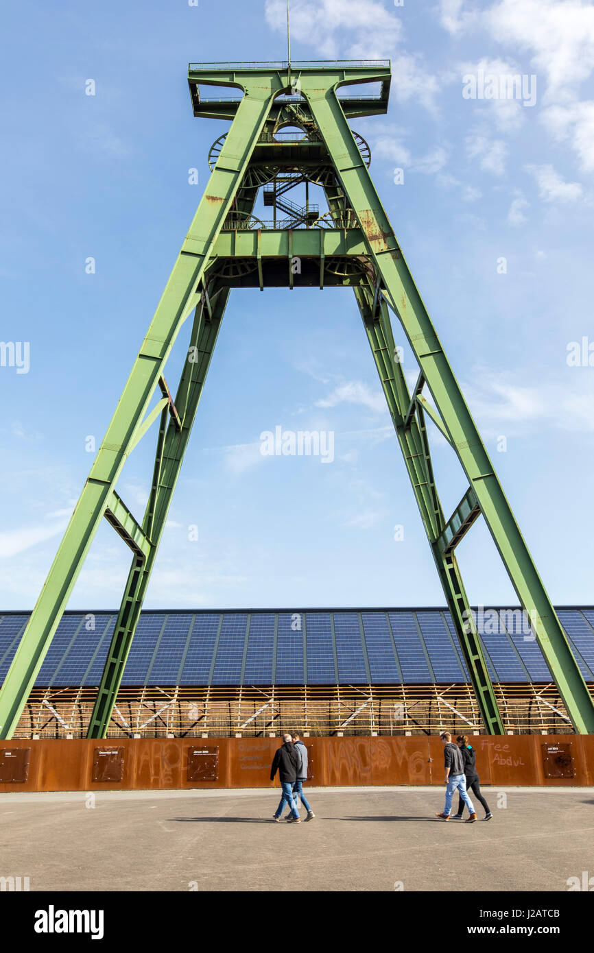Conveyor of the closed Lohberg colliery,  in Dinslaken, Germany, solar panel roof Stock Photo