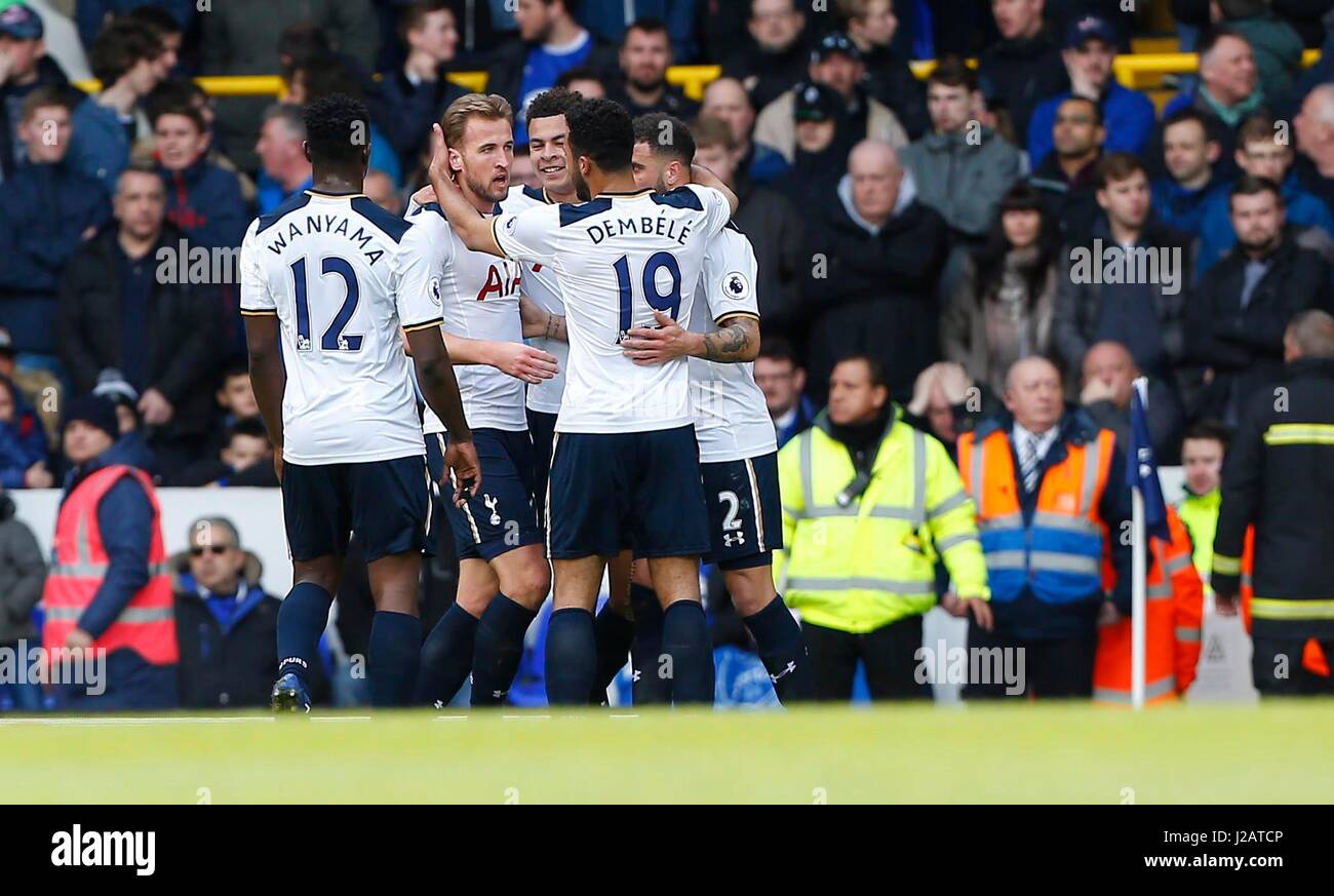Harry Kane of Tottenham scores the opening goal during the Premier League match between Tottenham Hotspur and Everton at White Hart Lane in London. March 5, 2017. James Boardman / Telephoto Images EDITORIAL USE ONLY  FA Premier League and Football League images are subject to DataCo Licence see www.football-dataco.com Stock Photo