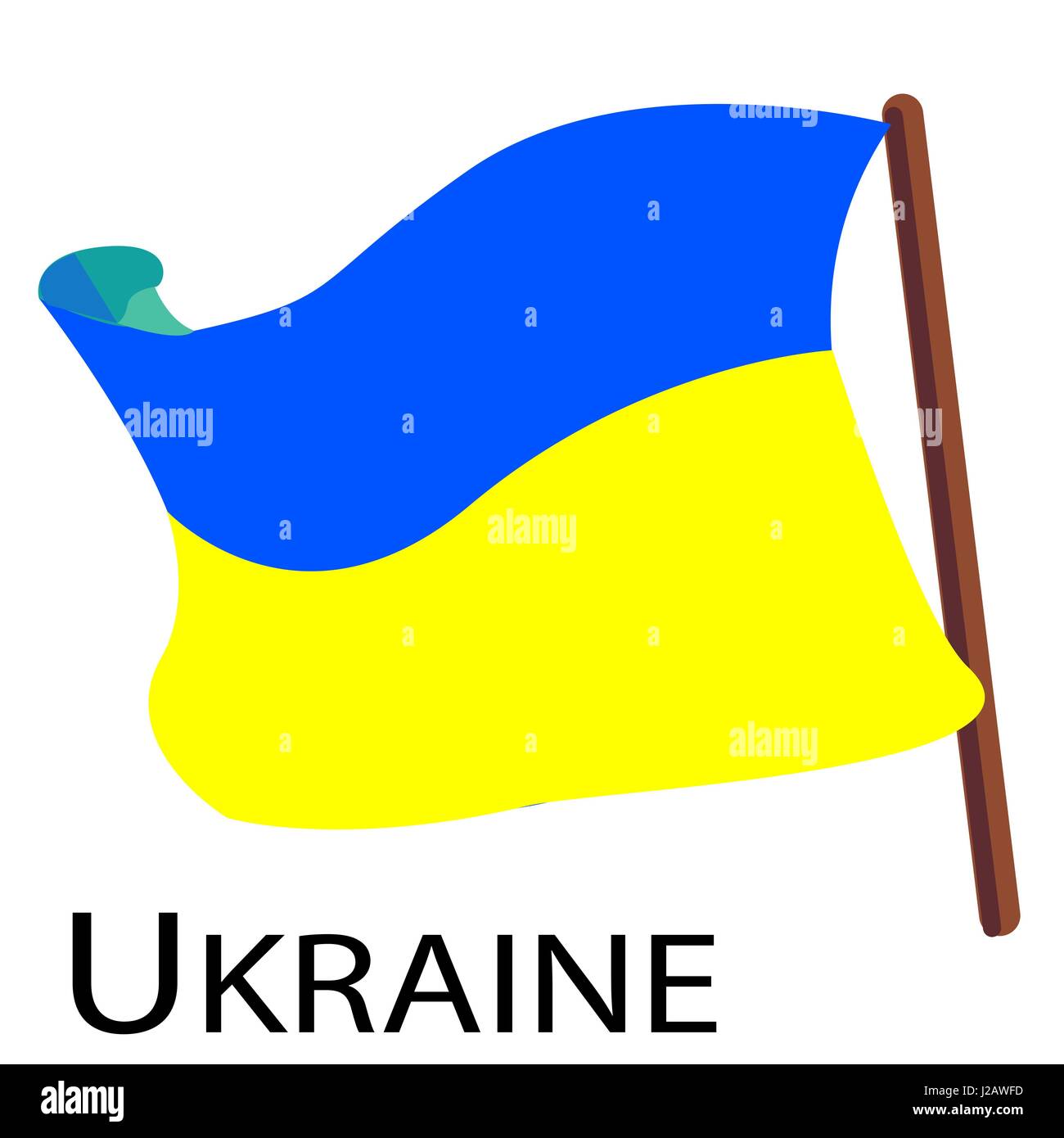 Vector illustration. Flag of Ukraine on flagstaff. Stock Vector