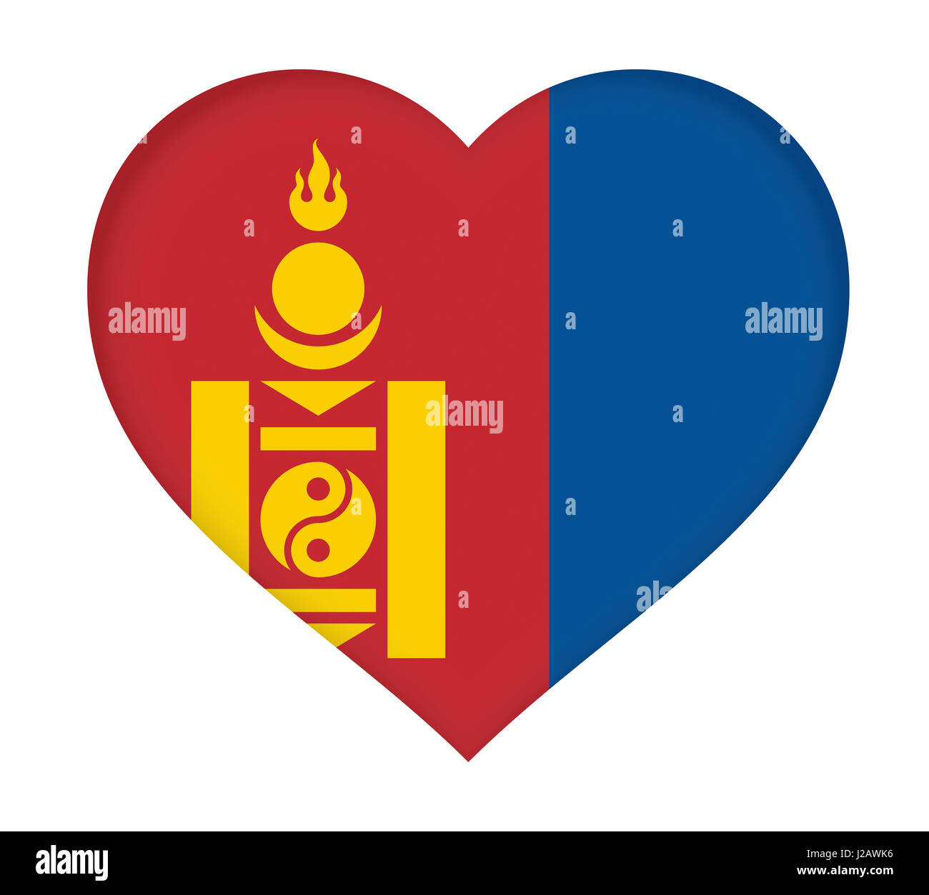 Illustration of the flag of Mongolia  shaped like a heart. Stock Photo