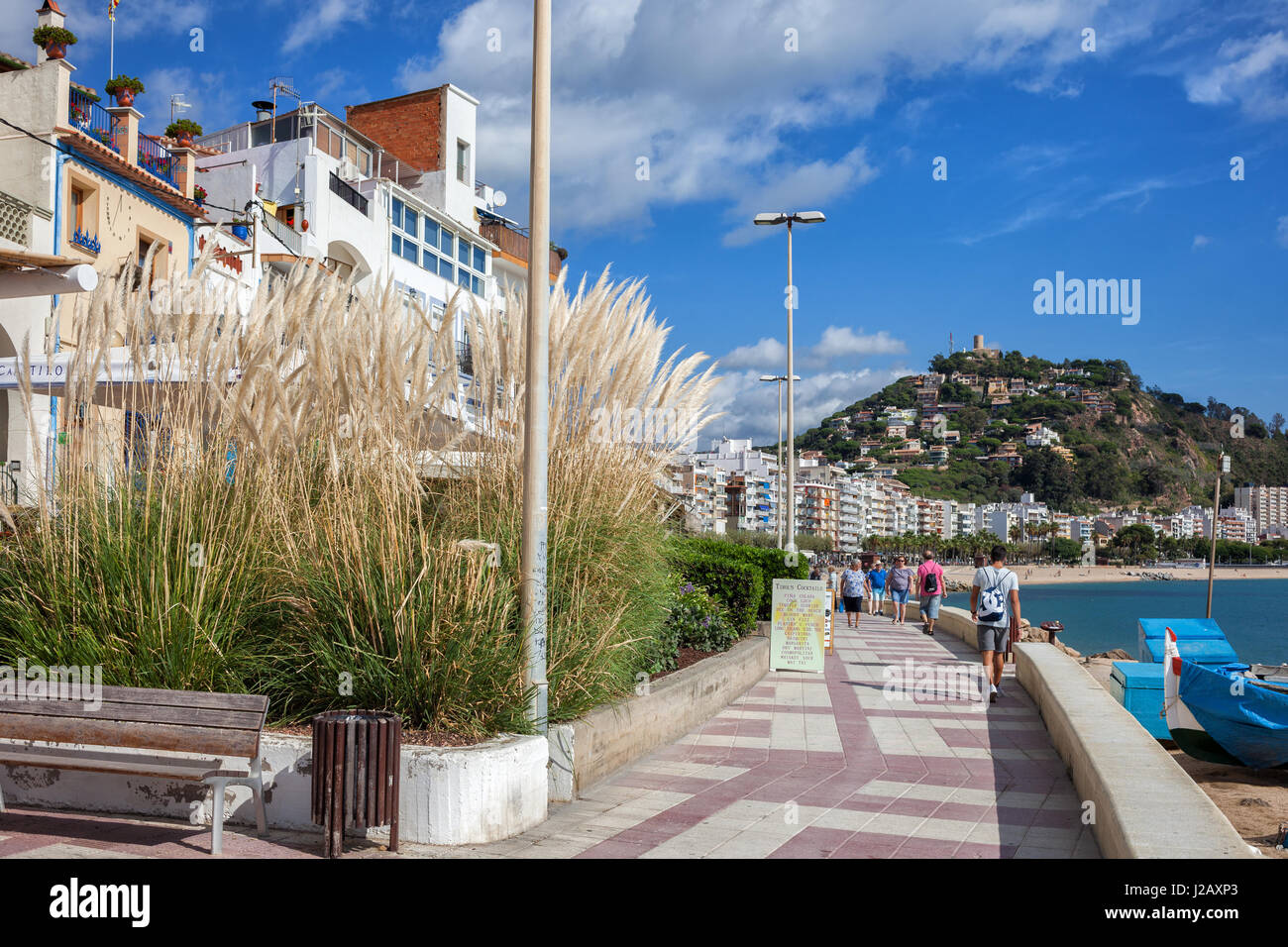 Blanes in Spain, resort town on Costa Brava, seaside promenade at