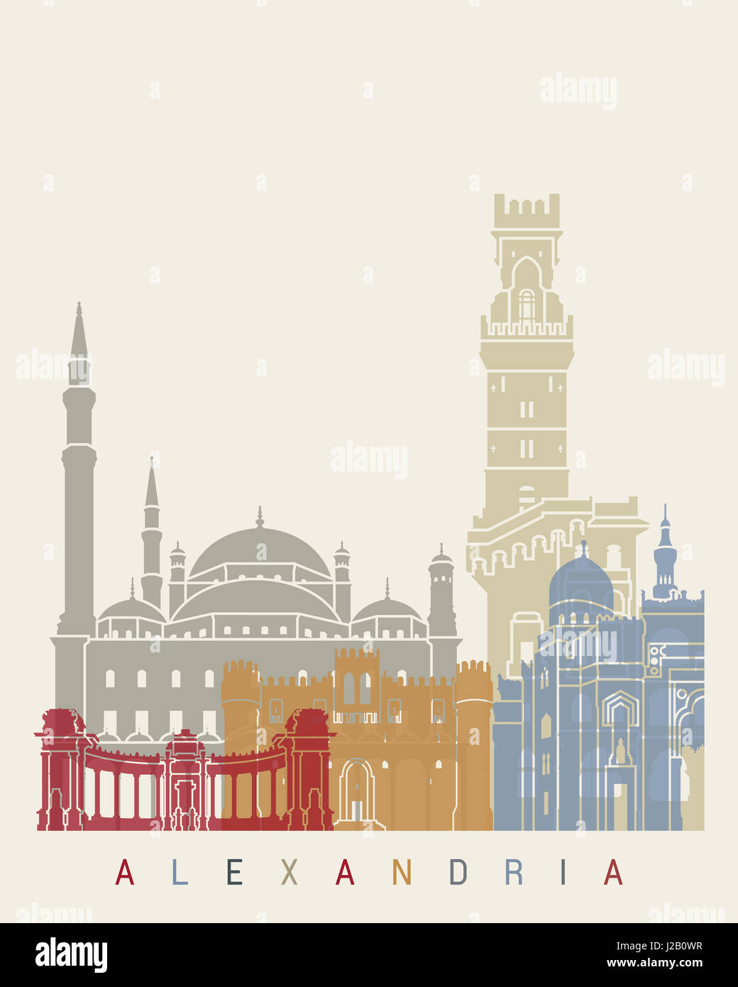 Alexandria skyline poster in editable vector file Stock Photo