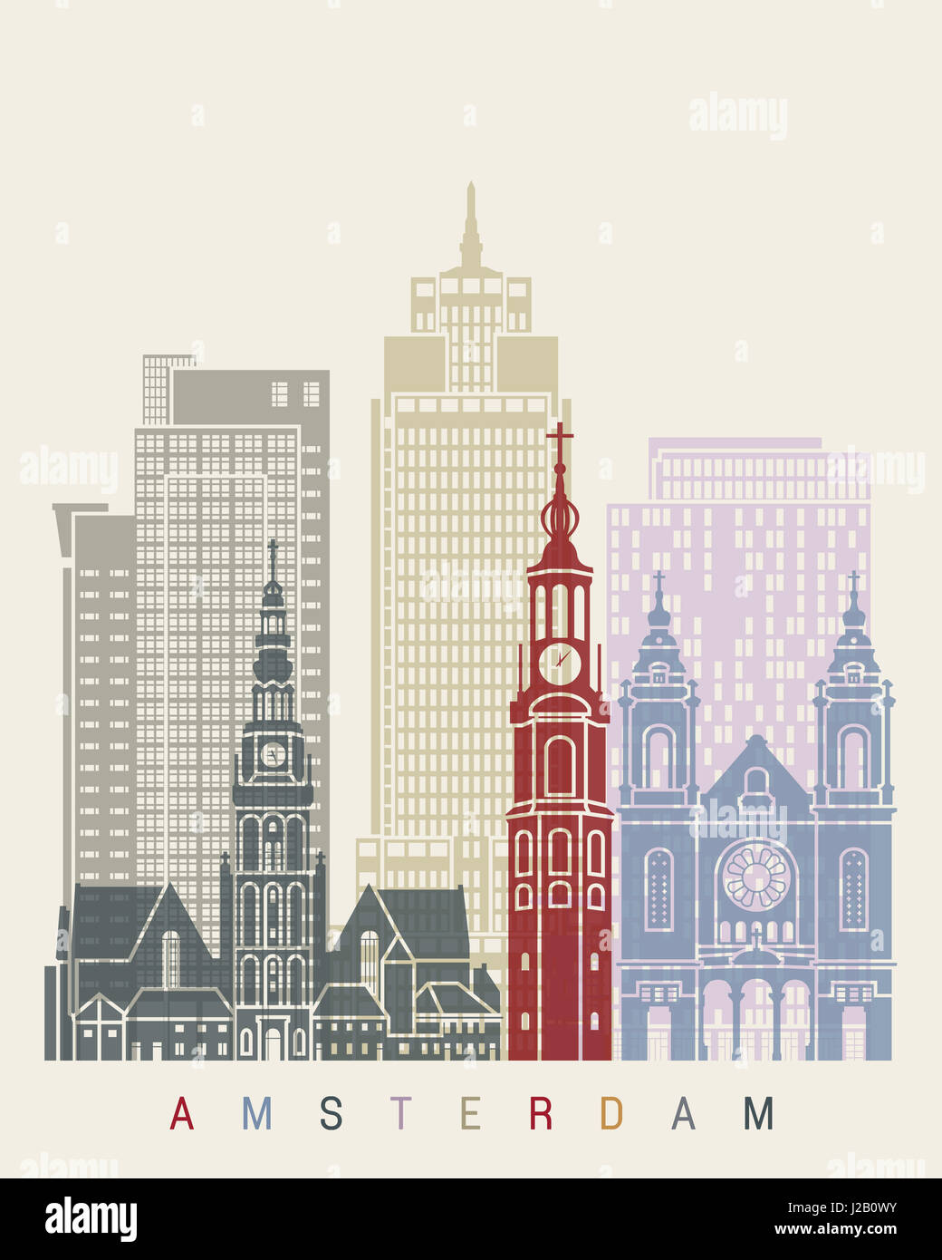 Amsterdam V2 skyline poster in editable vector file Stock Photo - Alamy