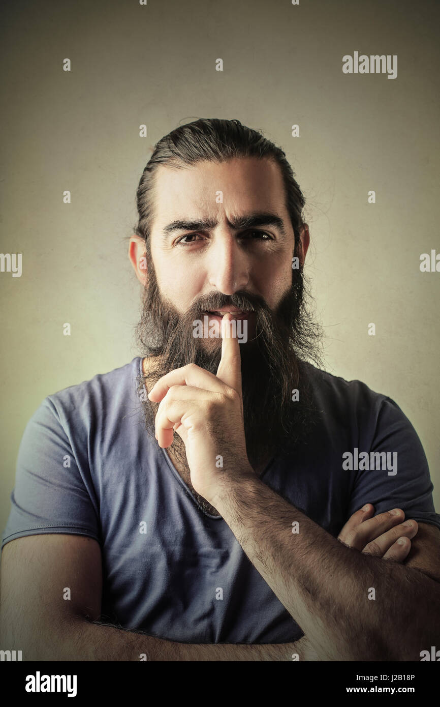 Bearded man thinking Stock Photo