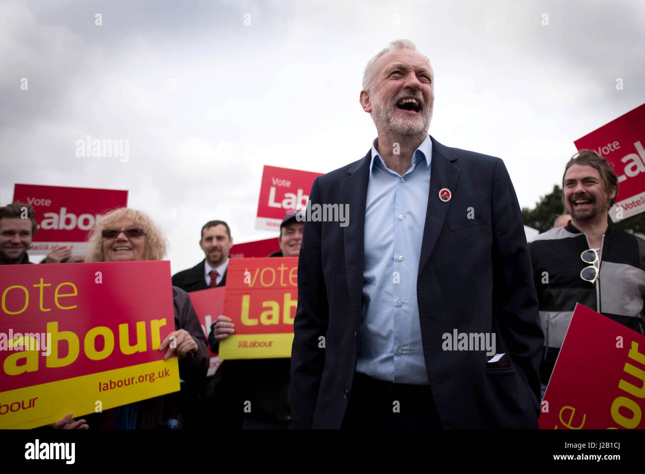Labour leader Jeremy Corbyn meets supporters at a rally in Harlow ...