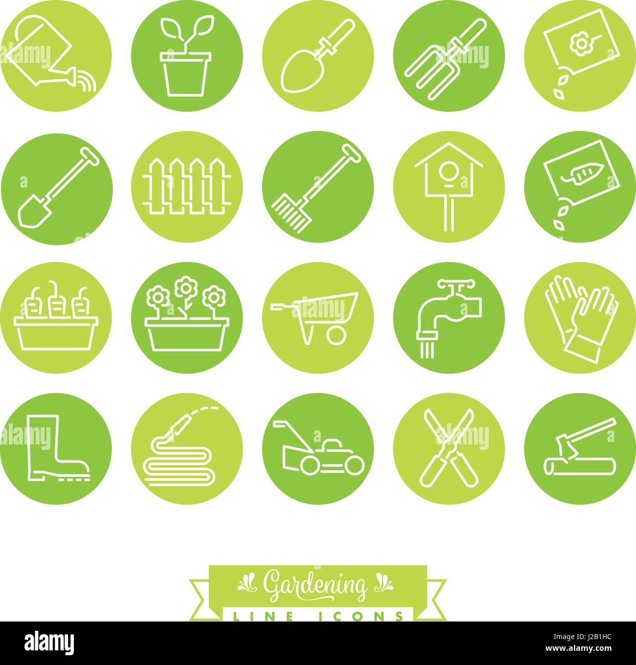 Vector collection of 20 round green gardening line icons Stock Vector ...