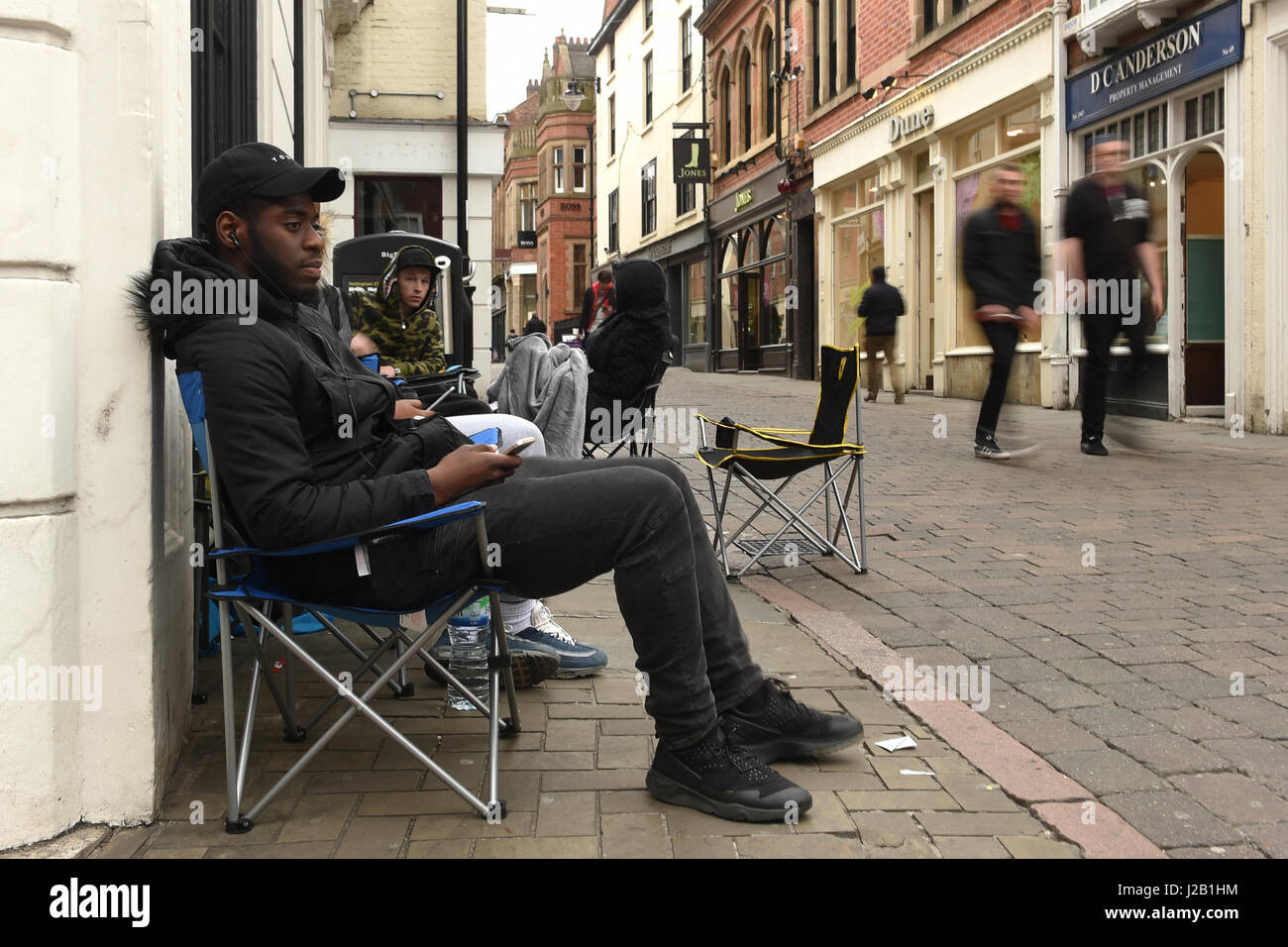 Fans camp outside fashion retailer 18montrose in Nottingham for the Adidas  Yeezy Boost 350 V2 trainers, the latest footwear to be released by American  rap star Kanye West and Adidas, which go