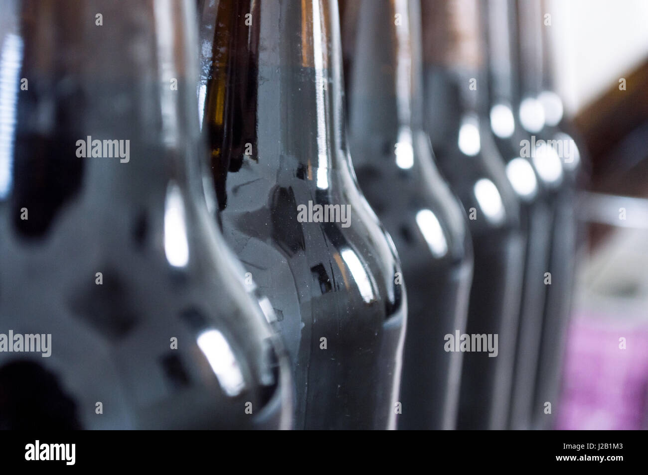 Beer Bottles in a Row Close Up Background Stock Photo