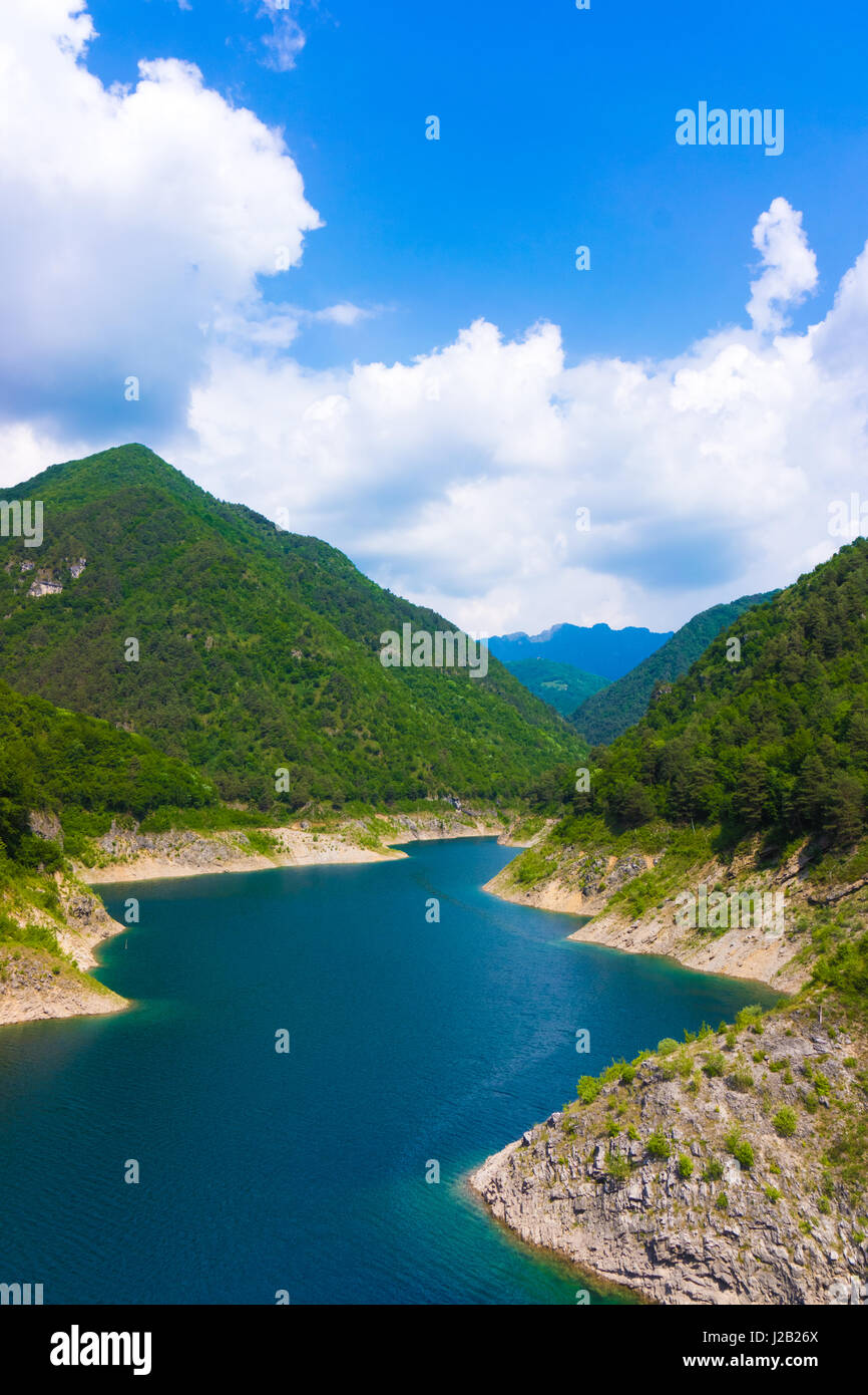 Mountain lake. Beautiful landscape with lake, forest and mountains ...