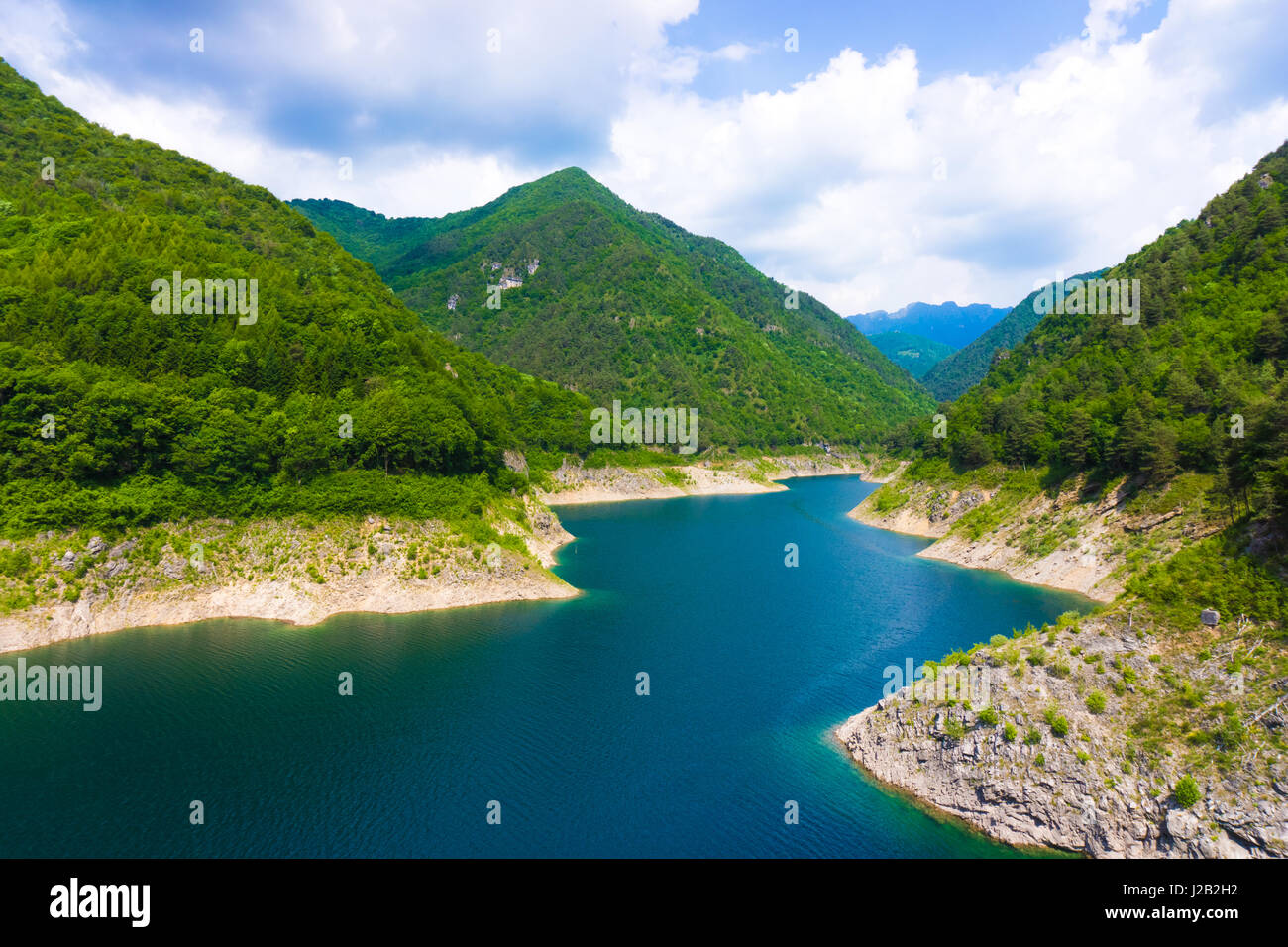 Mountain lake. Beautiful landscape with lake, forest and mountains ...