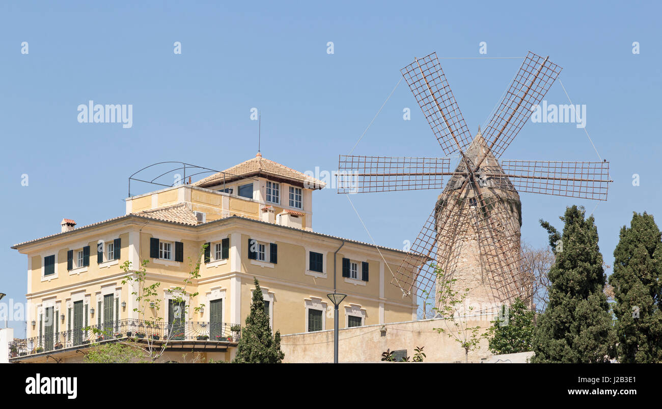 windmill at Paseo Maritimo in Palma de Mallorca, Spain Stock Photo