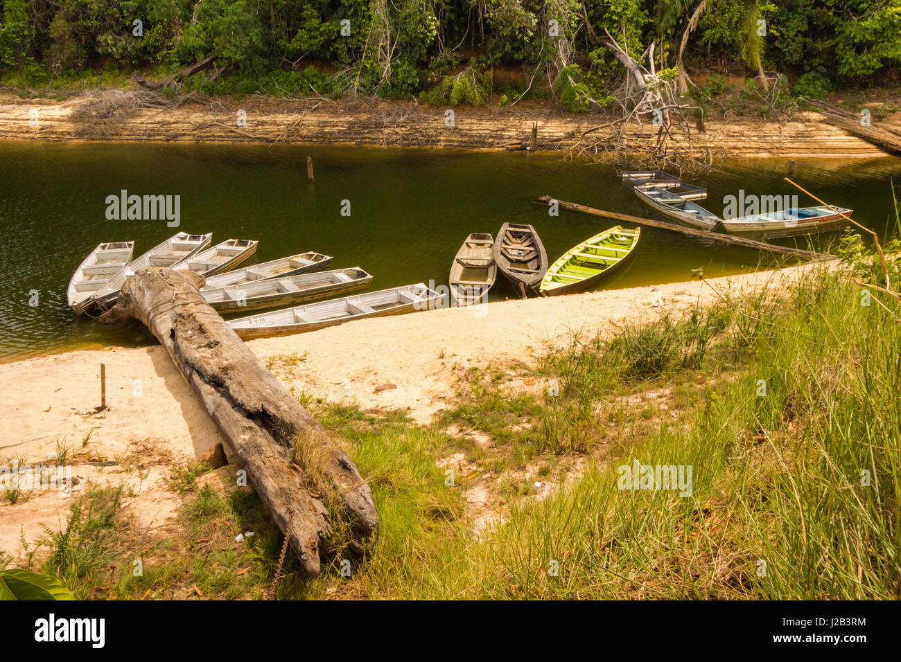 Amazon canoes in an Amazon river igarape, near Manaus, Brazil Stock