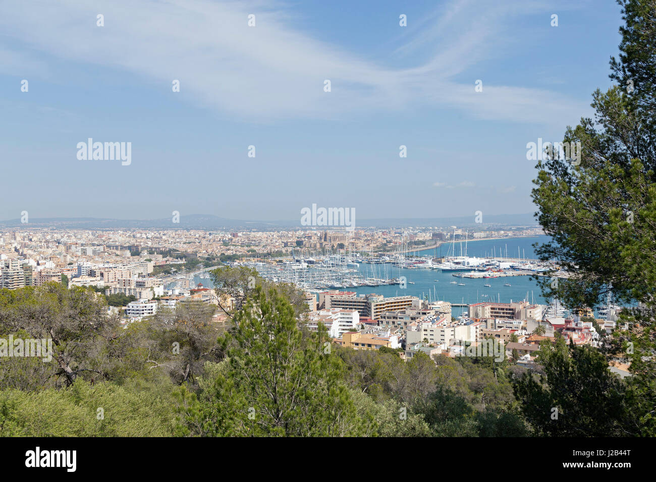 view of the city and the harbour from Castell de Bellver in Palma de Mallorca, Spain Stock Photo