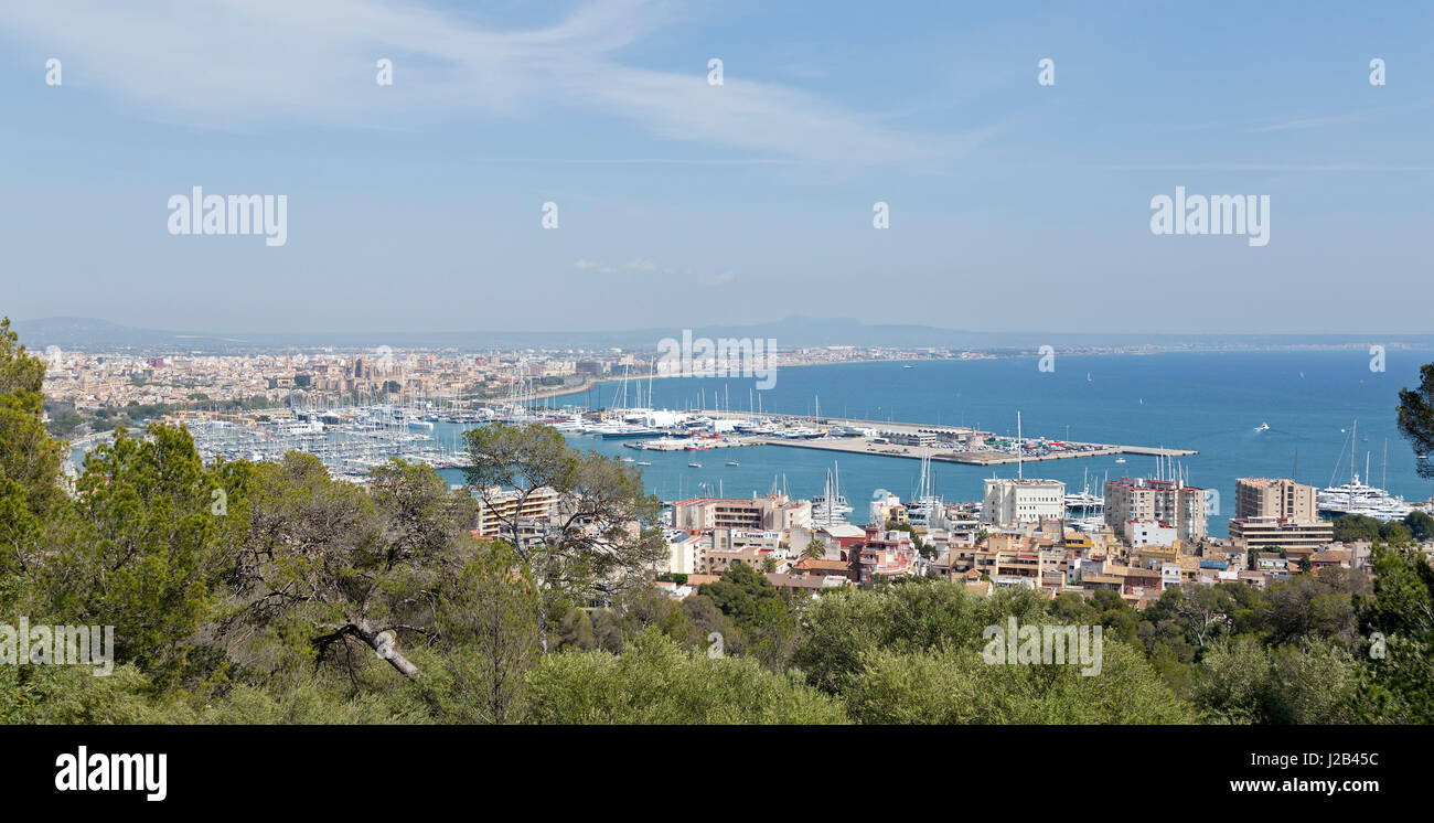 view of the city and the harbour from Castell de Bellver in Palma de Mallorca, Spain Stock Photo