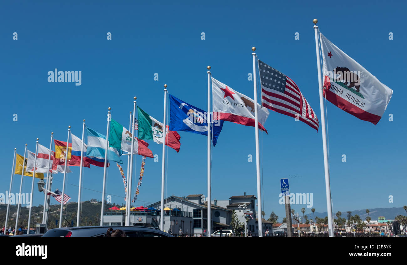 Row of flags in Santa Barbara, California Stock Photo
