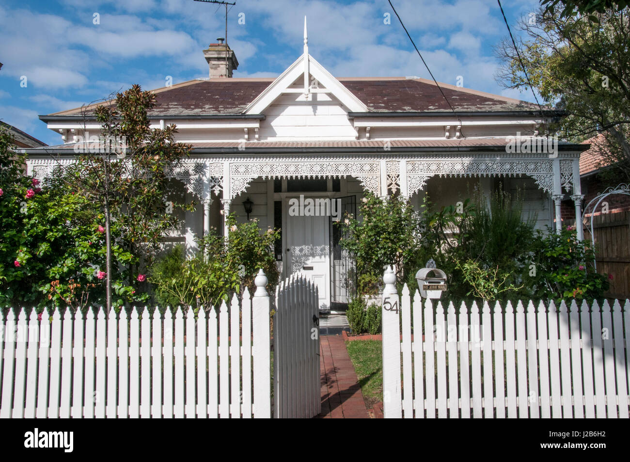 Classic Late Victorian era double-fronted timber home in suburban Elsternwick, Melbourne, Australia Stock Photo