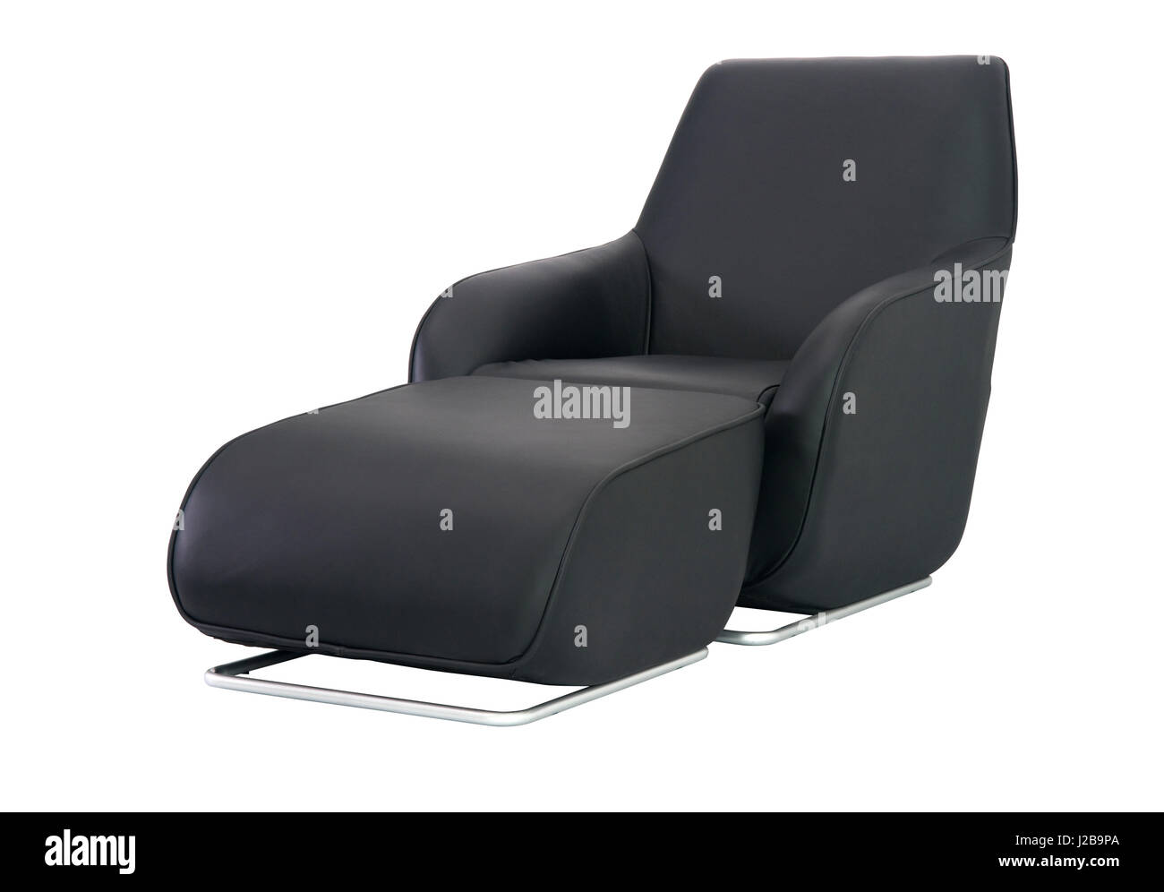 Black Armchair with leg extension on white background Stock Photo Alamy