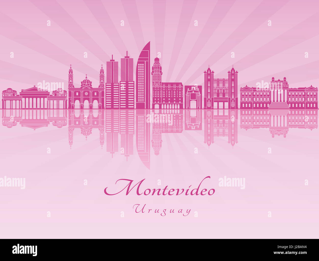 Montevideo skyline in purple radiant orchid in editable vector file Stock Photo