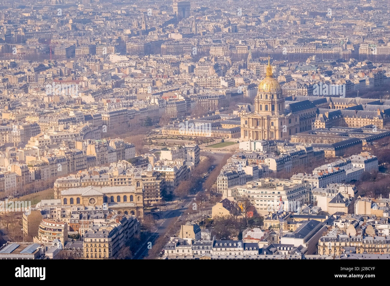 Paris, France - aerial city view with Invalides Palace and Pantheon Hotel des Invalides Stock Photo