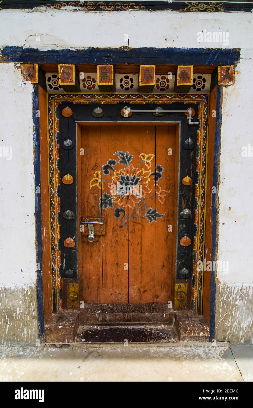Ornamented door, Chimi Lhakhang, Bhutan Stock Photo