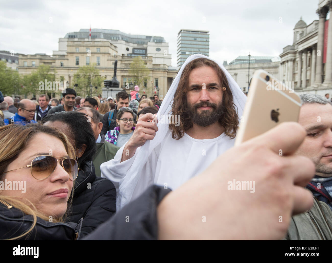 James Burke-Dunmore along with The Wintershall Players perform 'The Passion of Christ' in Trafalgar Square Stock Photo