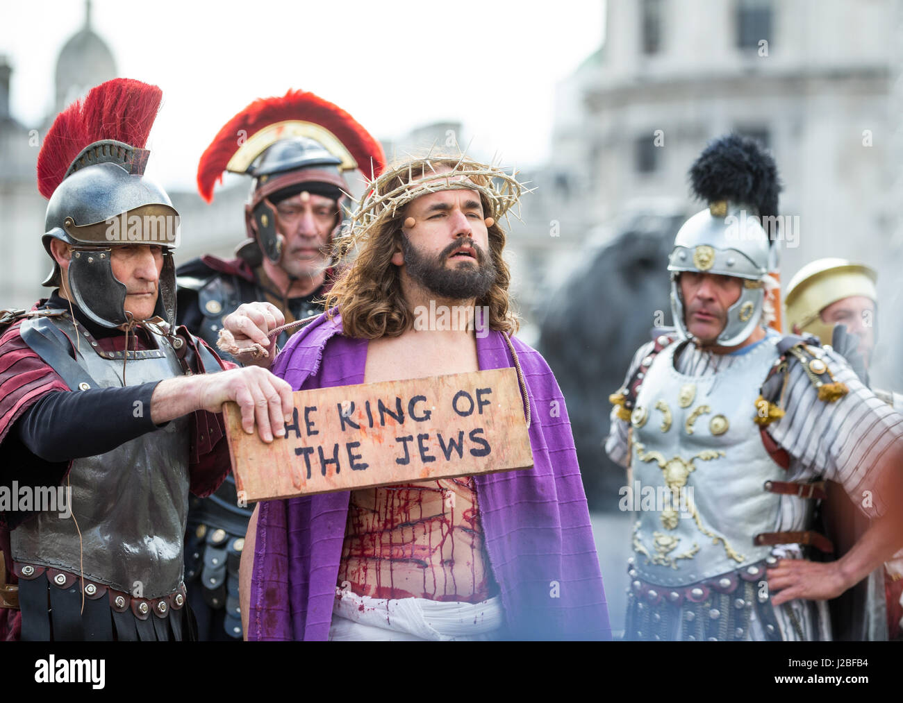 James Burke-Dunmore along with The Wintershall Players perform 'The Passion of Christ' in Trafalgar Square Stock Photo