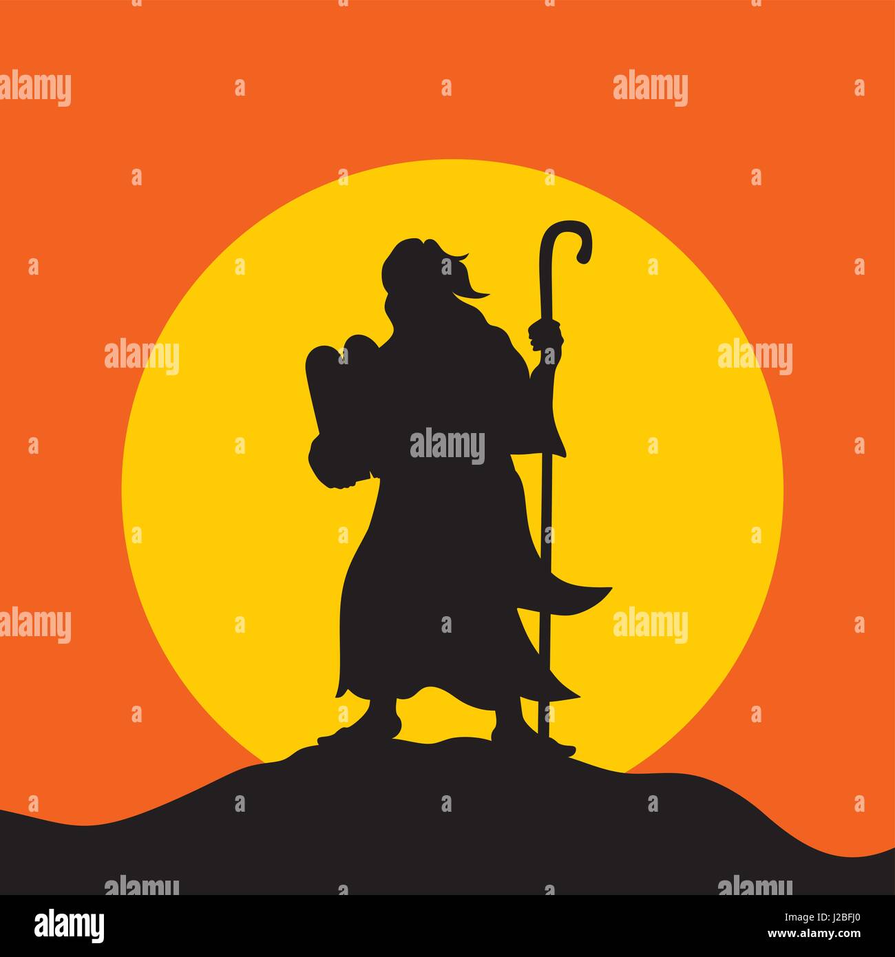 Silhouette. Moses on Mount Sinai with the Tablets of the Covenant Stock Vector