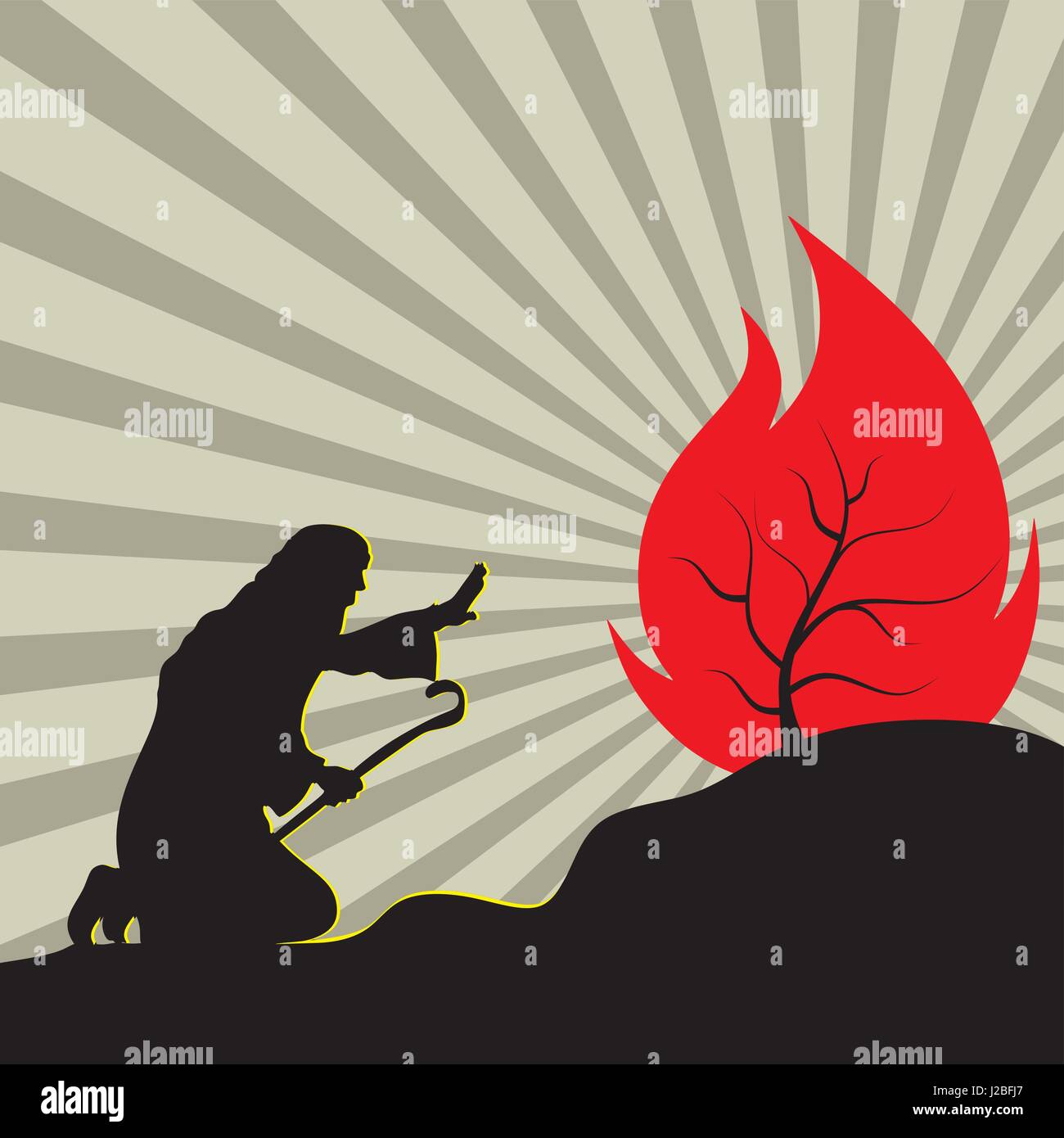 Silhouette. Moses and the burning bush Stock Vector