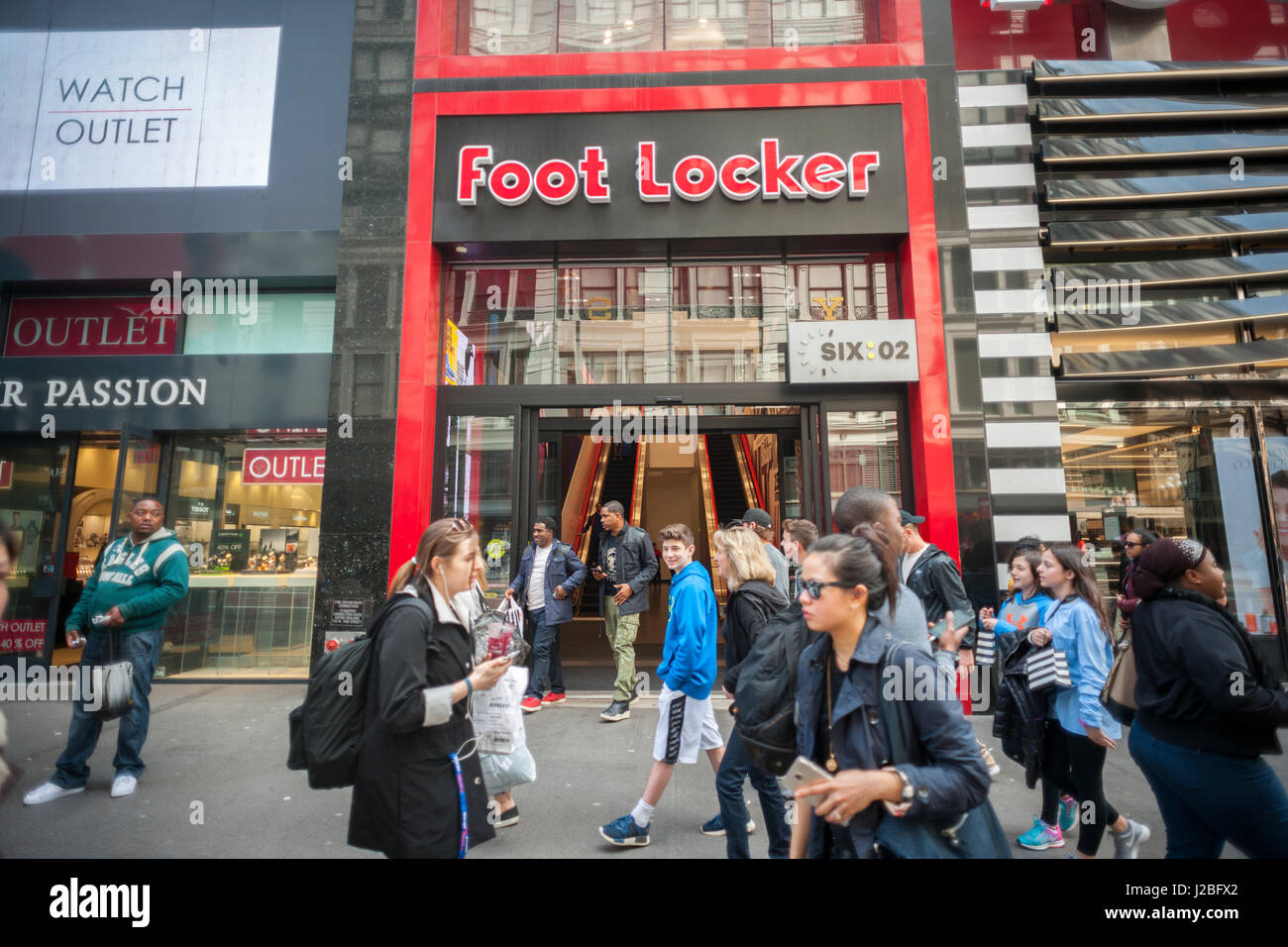 A Foot Locker store in Herald Square in New York on Thursday, April 20, 2017. The Foot Locker lowered its guidance for its fiscal first-quarter which ends April 29.  (© Richard B. Levine) Stock Photo
