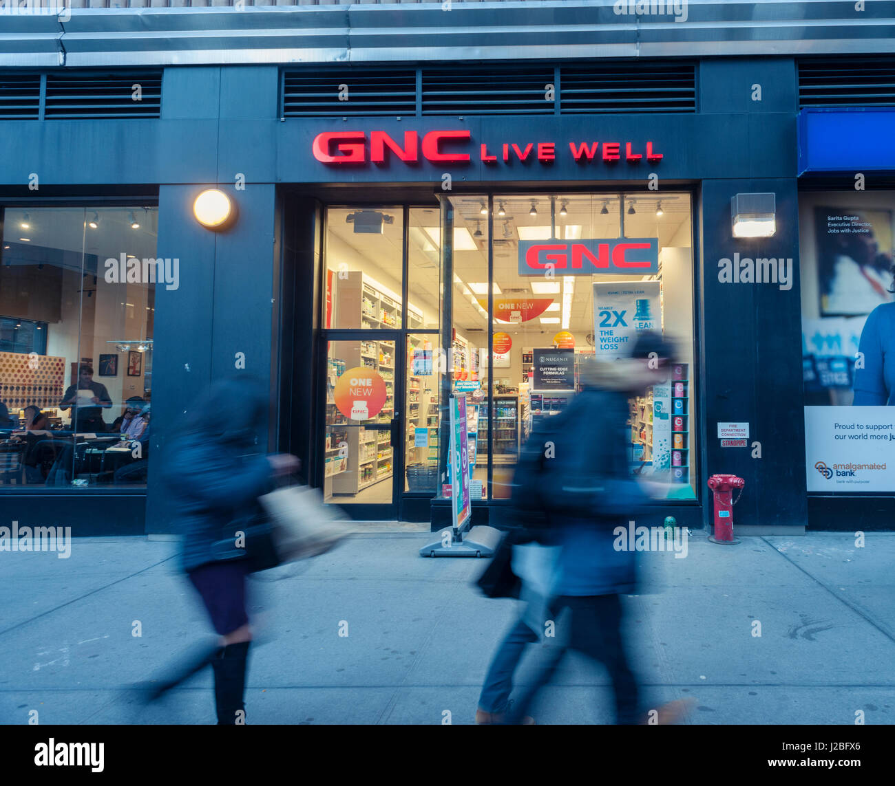 A GNC store  in New York on Tuesday, April 18, 2017. GNC Holdings reported first-quarter earnings that beat analysts' expectations citing increased online sales via their presence on Amazon.  (© Richard B. Levine) Stock Photo
