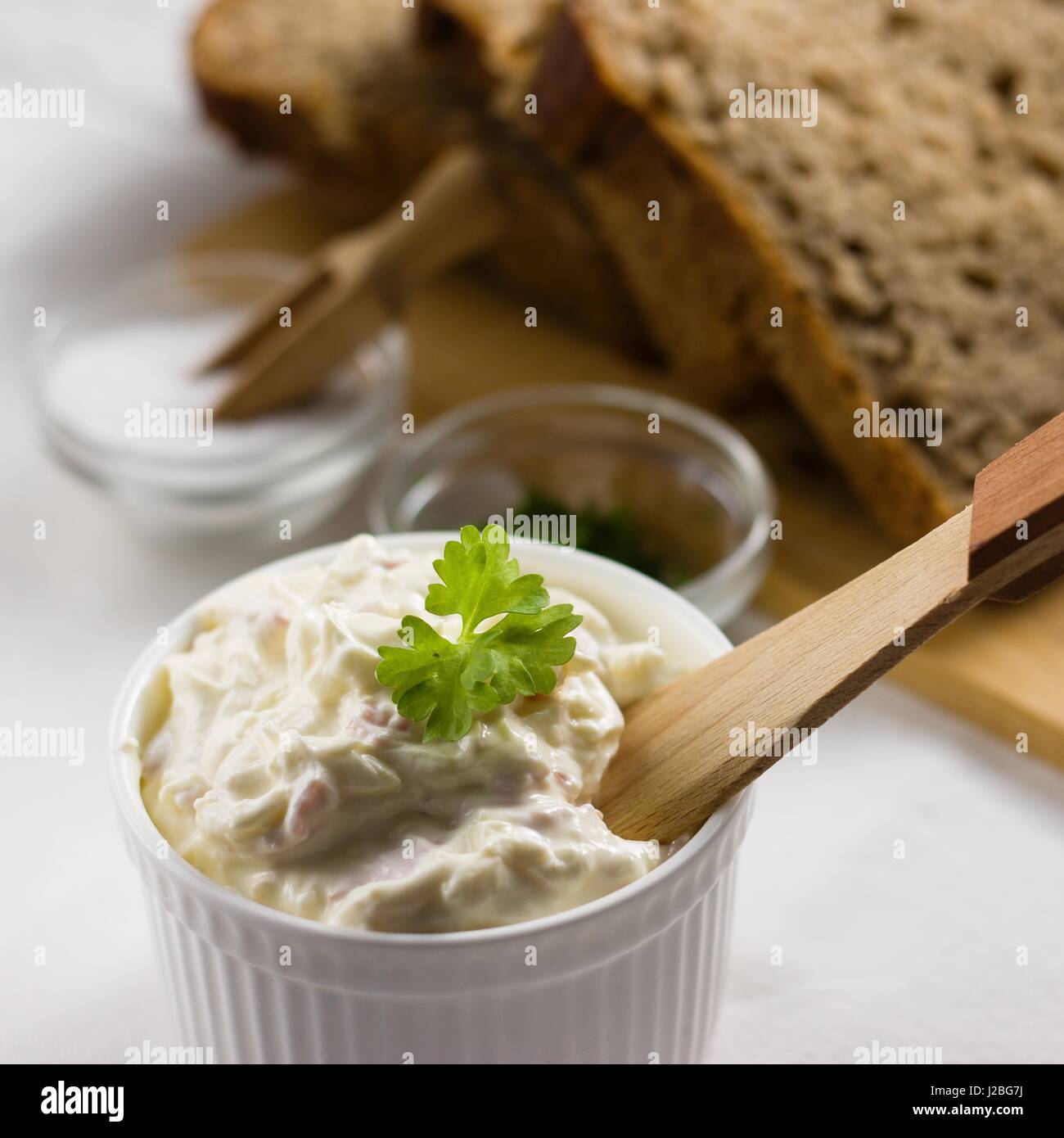 Cottage Cheese Spread In A Bowl Served And Ready To Eat With