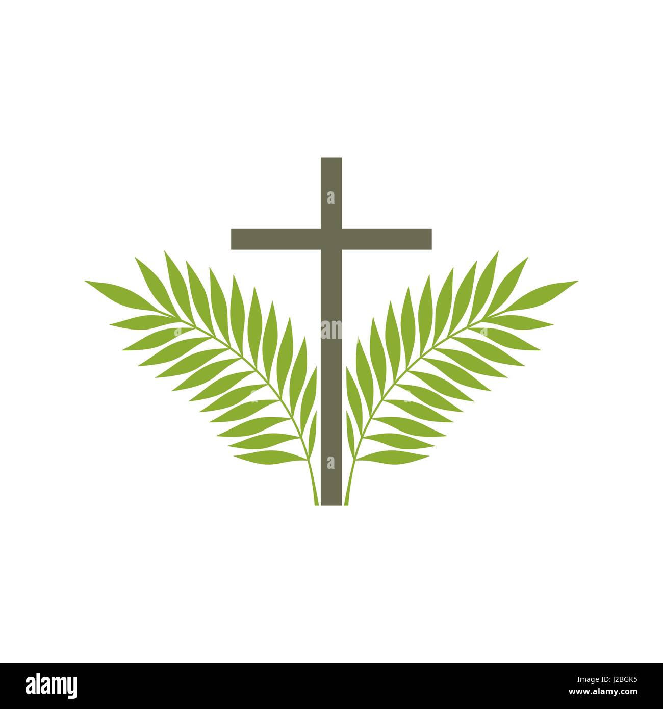 church logo. christian symbols. Cross of Jesus and palm branches Stock