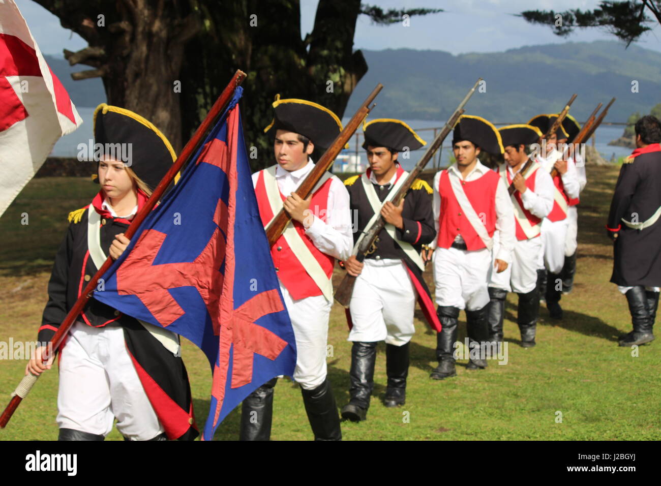 Re-enactment of the Battle to capture Valdivia 1820 where Lod Cochrane fought for Chile against the Spanish Stock Photo