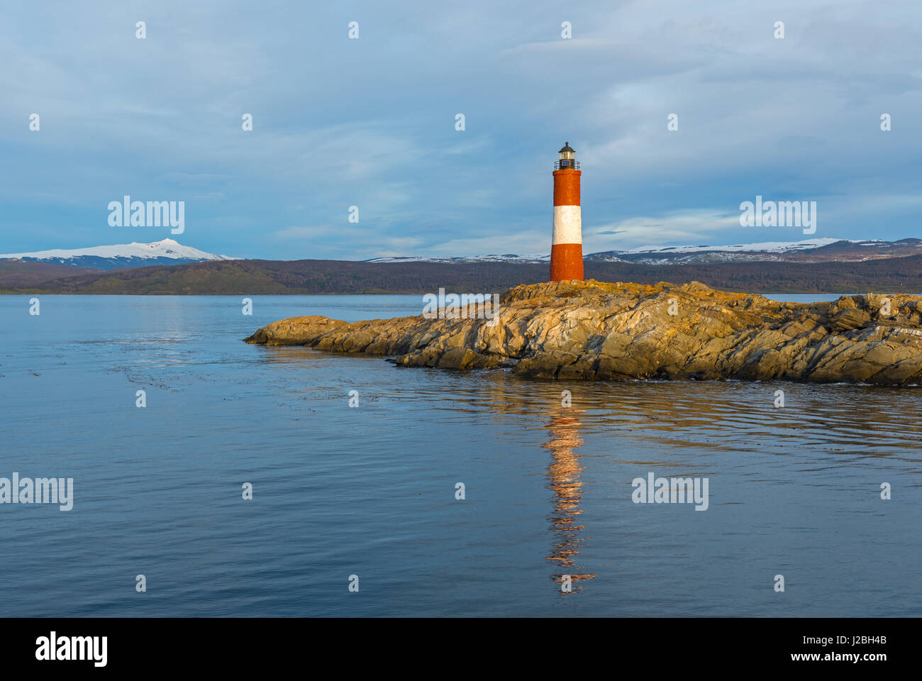 The lighthouse of Patagonia at the end of the world near Ushuaia in the Beagle Channel, Argentina. Stock Photo