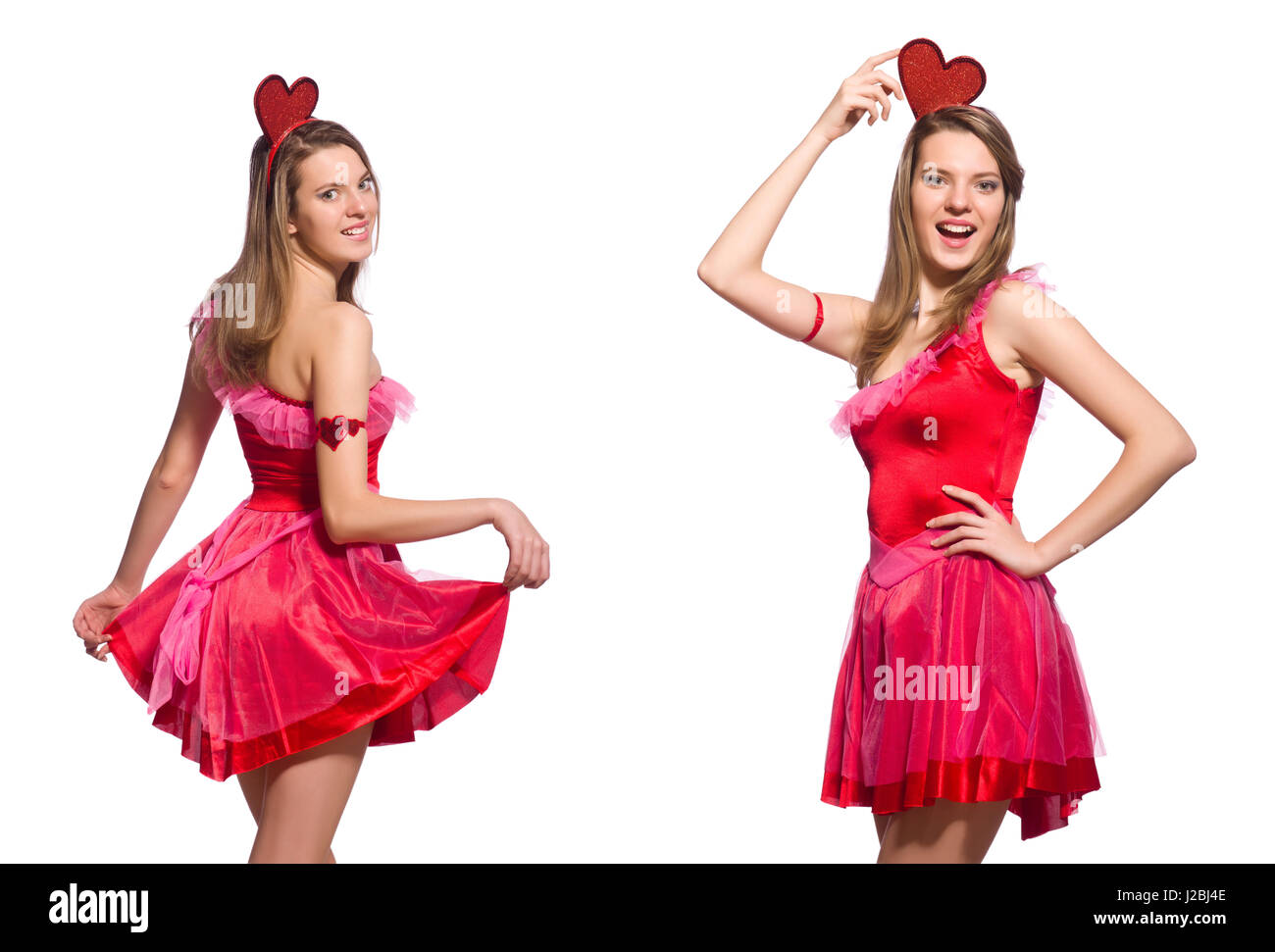 Girl in pretty pink dress isolated on white Stock Photo - Alamy