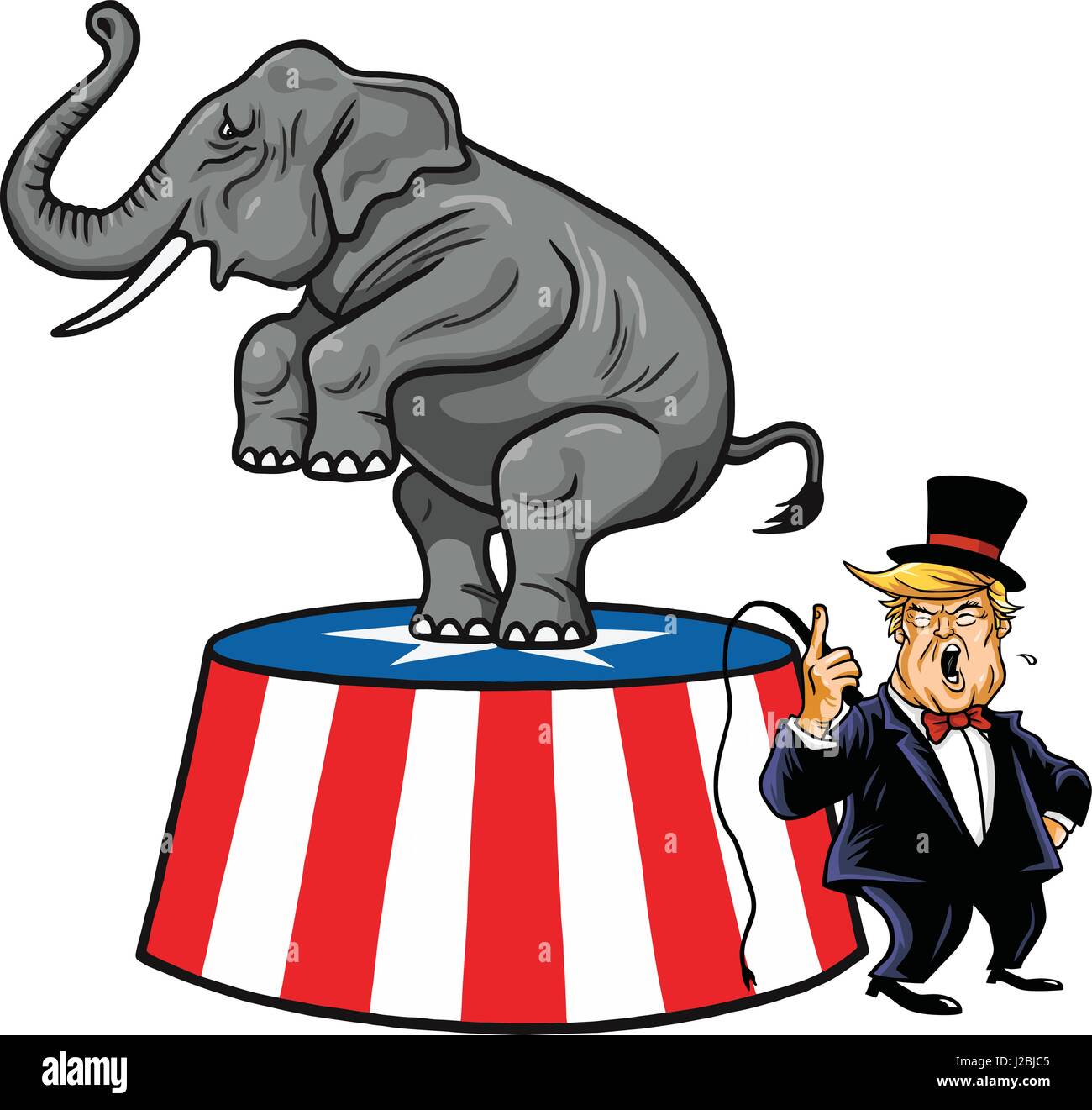 Donald Trump and Republican Elephant. Cartoon, Caricature Vector Illustration Stock Vector