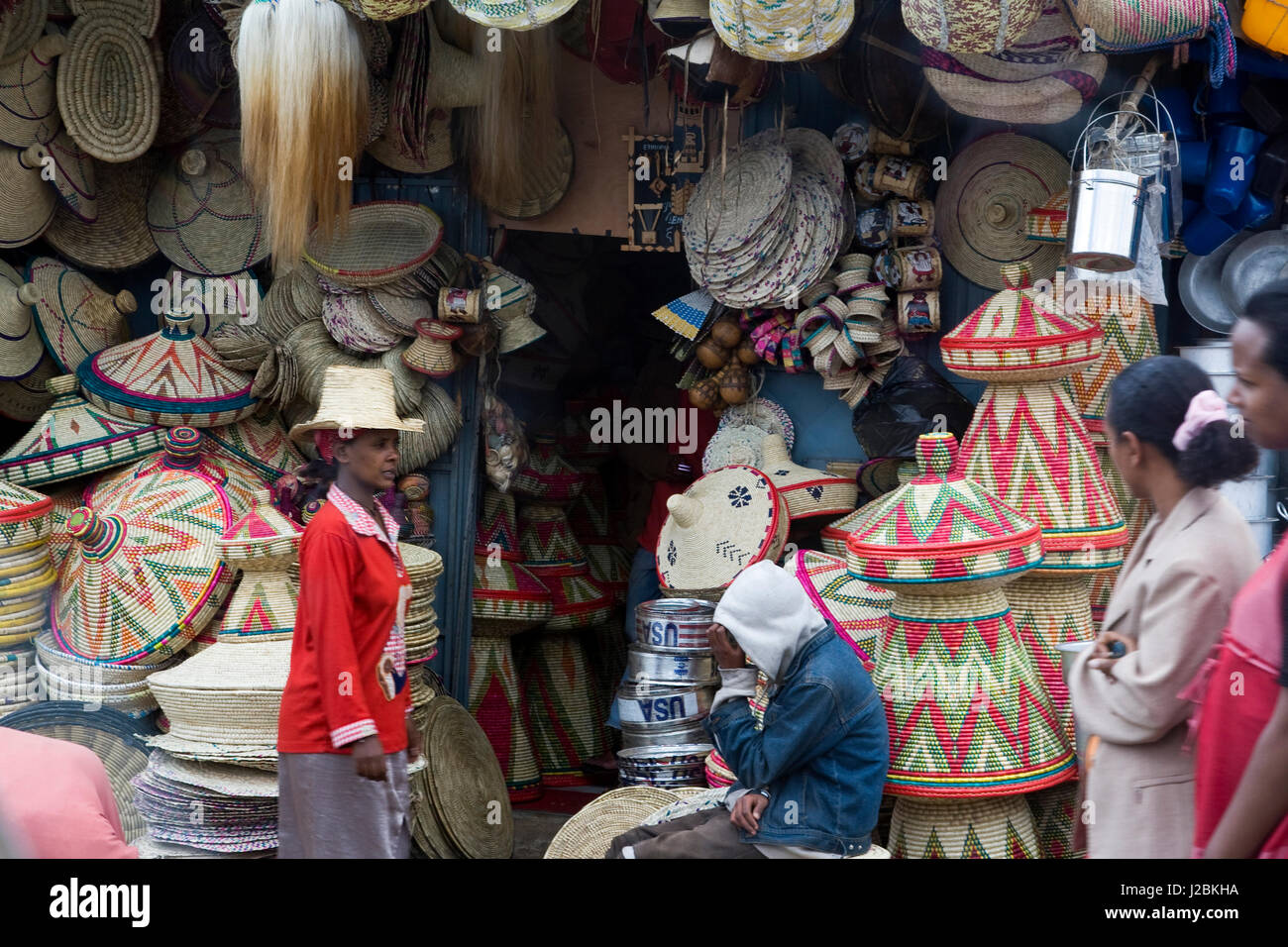 Africa, Ethiopia, Addis Ababa, A basket store in the Merkato