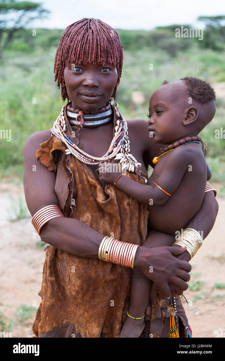 Africa, Ethiopia, Omo River Valley, South Omo, Hamer tribe. Hamer woman ...