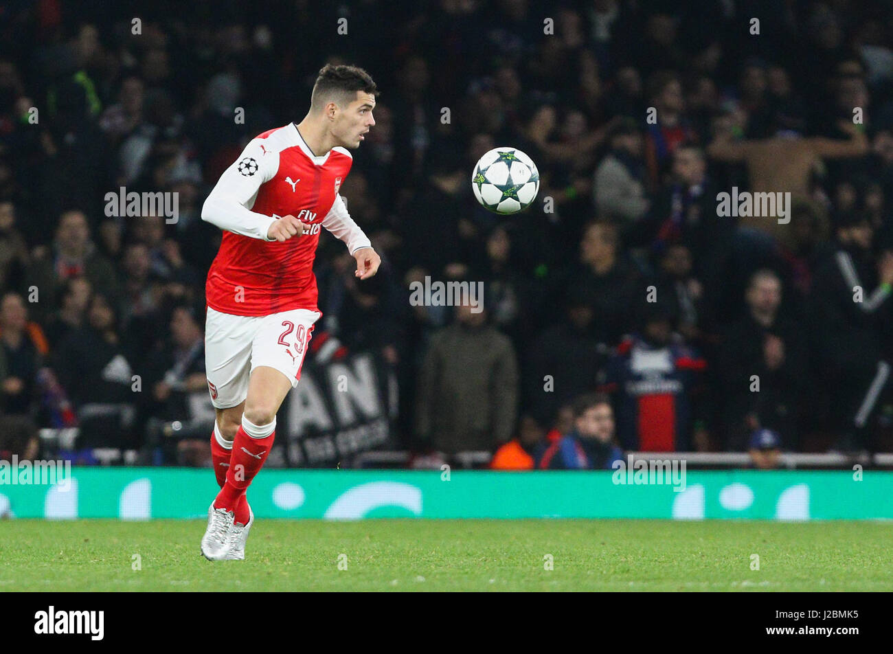 Granit Xhaka of Arsenal during the UEFA Champions League match between Arsenal and Paris Saint-Germain at the Emirates Stadium in London. November 23, 2016. Arron Gent / Telephoto Images EDITORIAL USE ONLY  FA Premier League and Football League images are subject to DataCo Licence see www.football-dataco.com Stock Photo