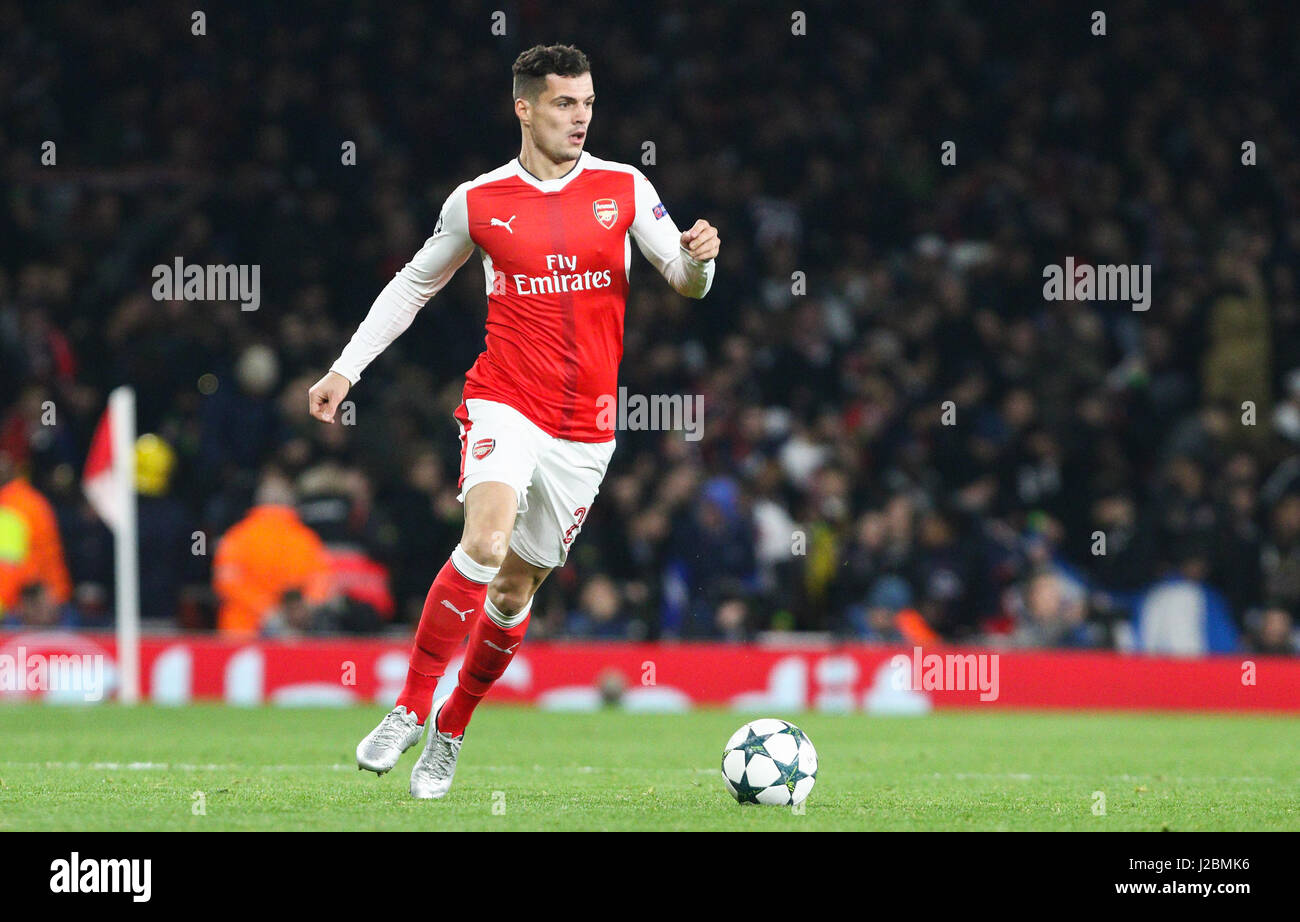 Granit Xhaka of Arsenal during the UEFA Champions League match between  Arsenal and Paris Saint-Germain at the Emirates Stadium in London. November  23, 2016. Arron Gent / Telephoto Images EDITORIAL USE ONLY