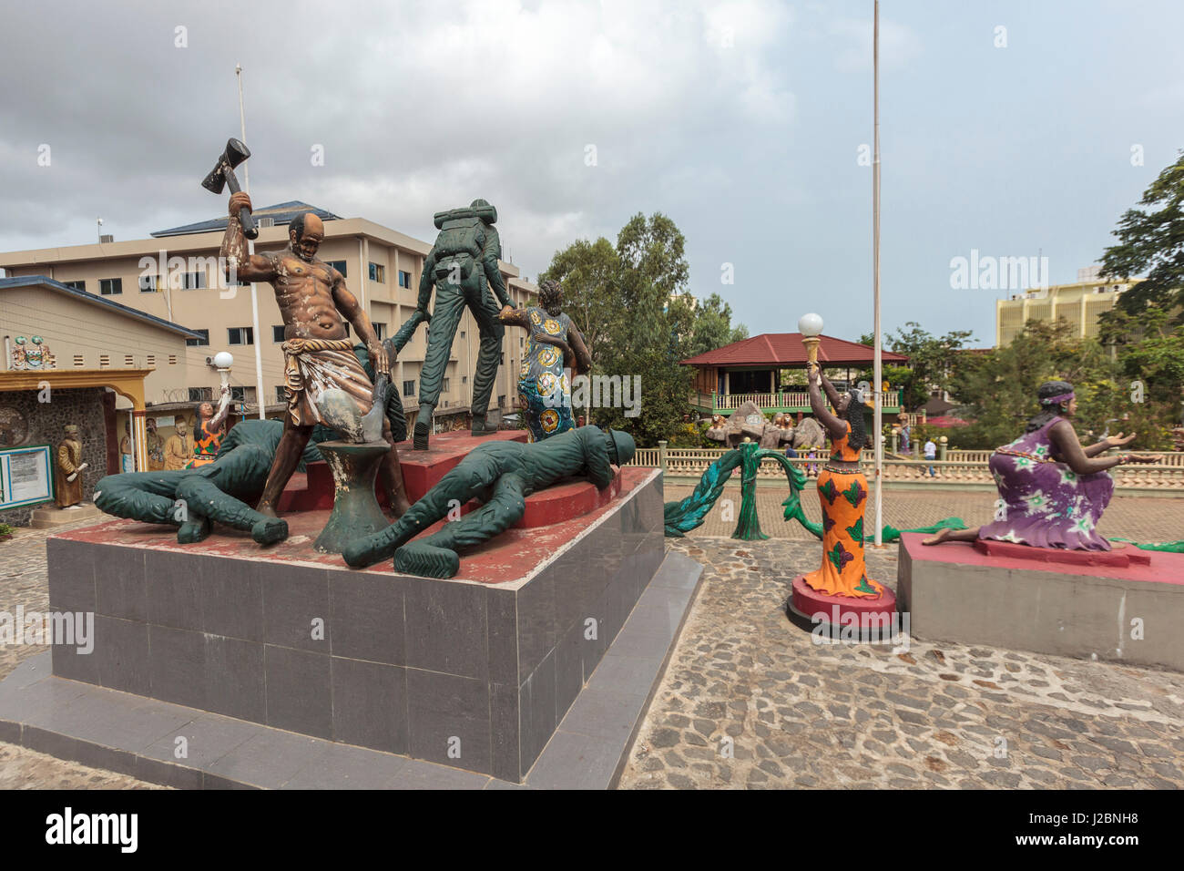 Africa, Sierra Leone, Freetown. Statues at the Sierra Leone Peace and Cultural Monument. Stock Photo