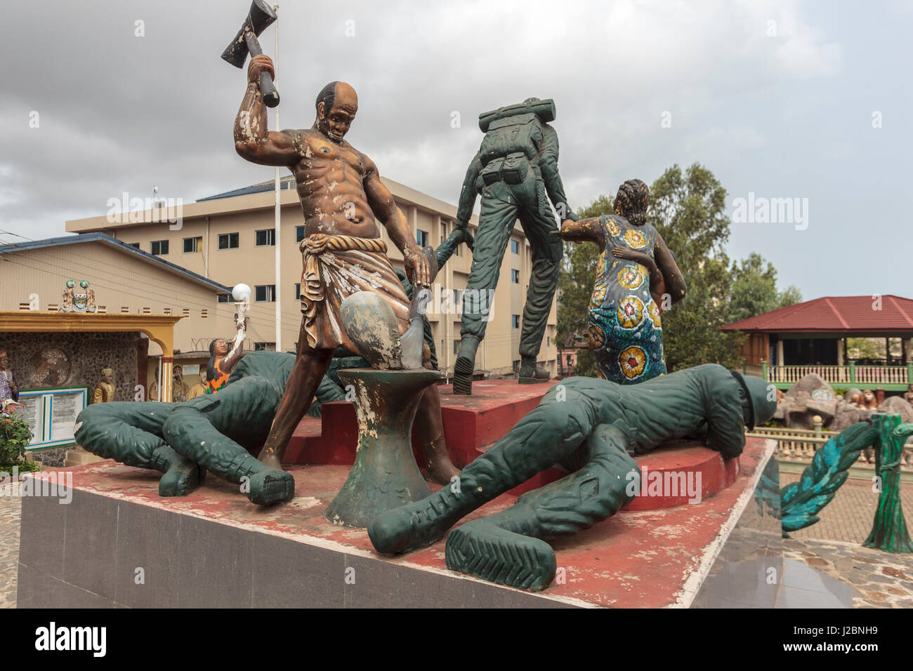 Africa, Sierra Leone, Freetown. Statues at the Sierra Leone Peace and Cultural Monument. Stock Photo