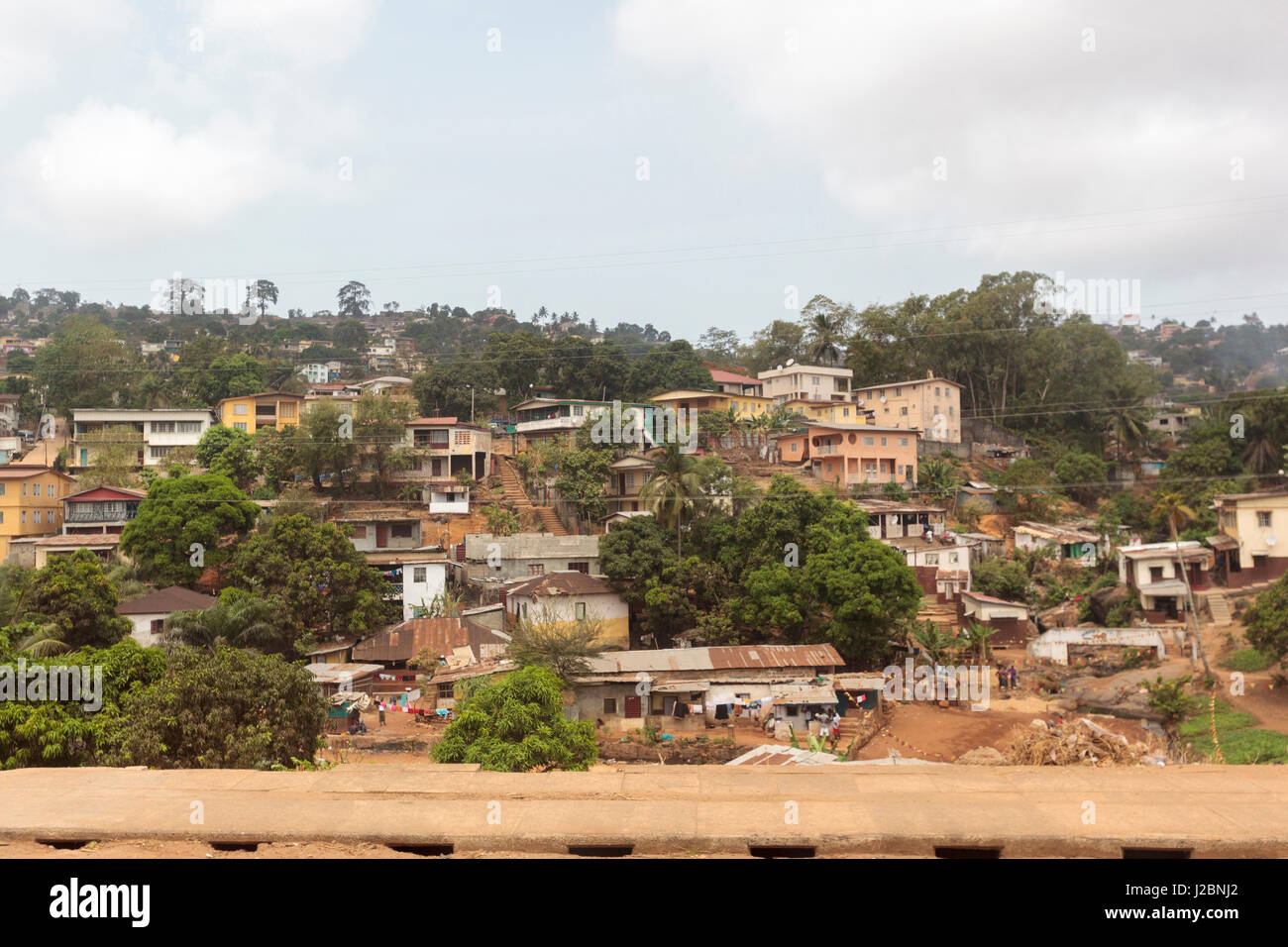 Africa, Sierra Leone, Freetown. Suburban development houses on a