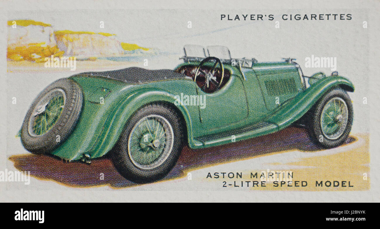 Cigarette card of Aston Martin 2-Litre Speed Model in John Player & Sons  1937 Second Series of 50 Motor Cars Stock Photo - Alamy